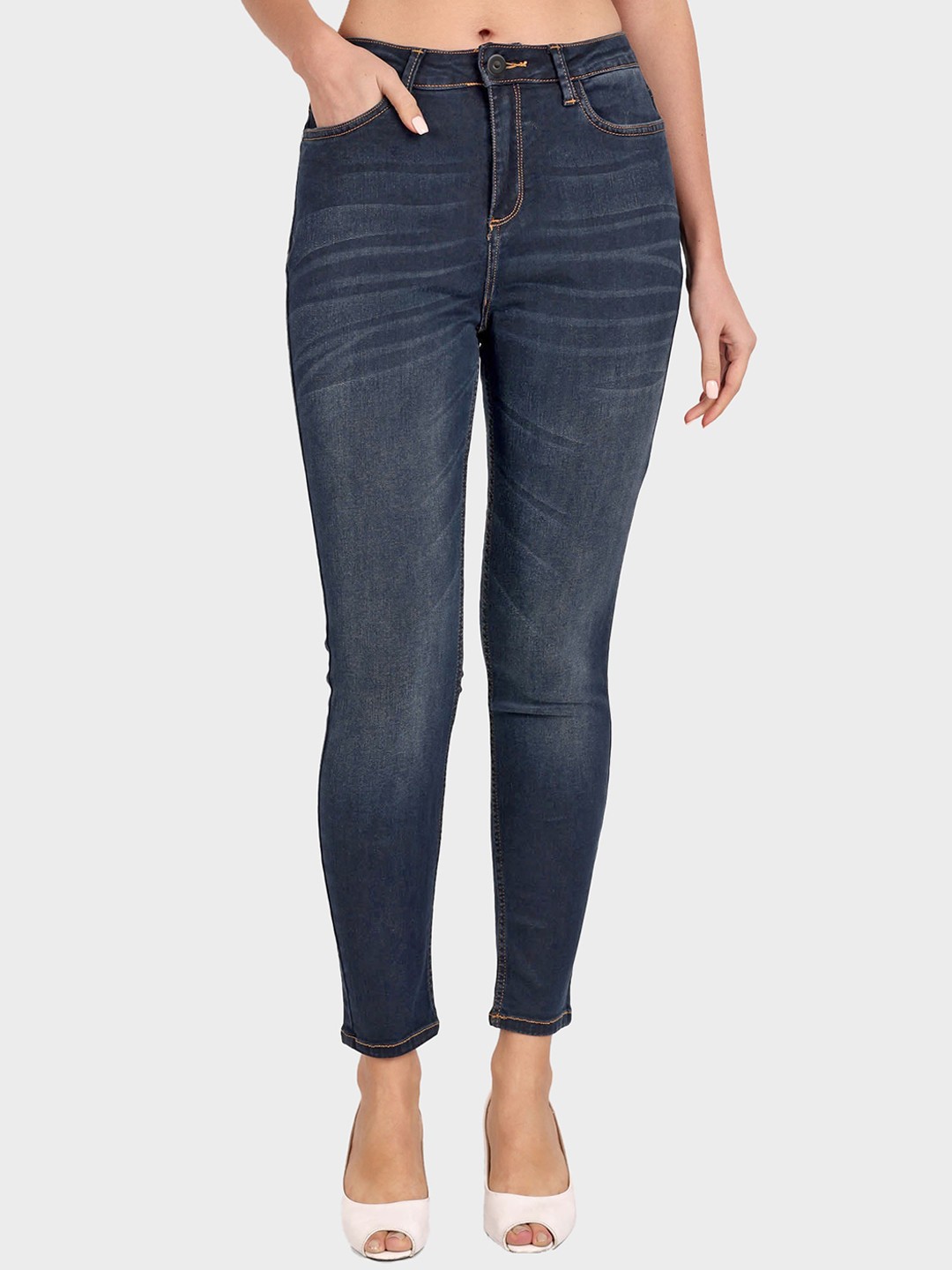 

Roadster Women Navy Blue Skinny-Fit High-Rise Clean Look Light Fade Denim Jeans