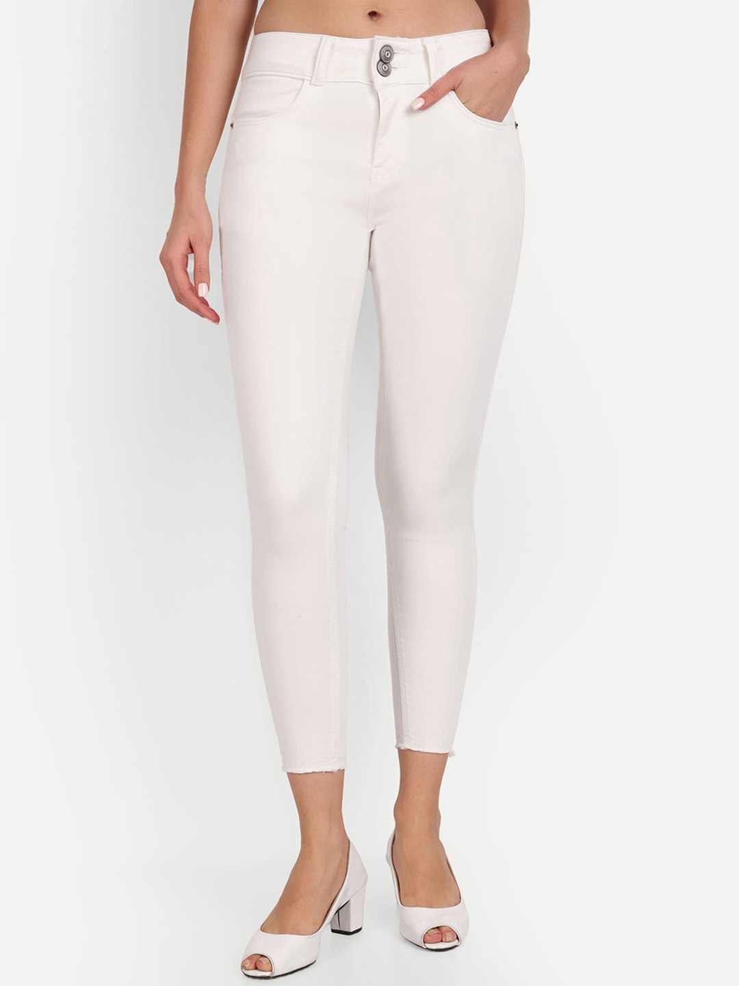 

Roadster Women White Mid-Rise Low Distressed Hem Jeans