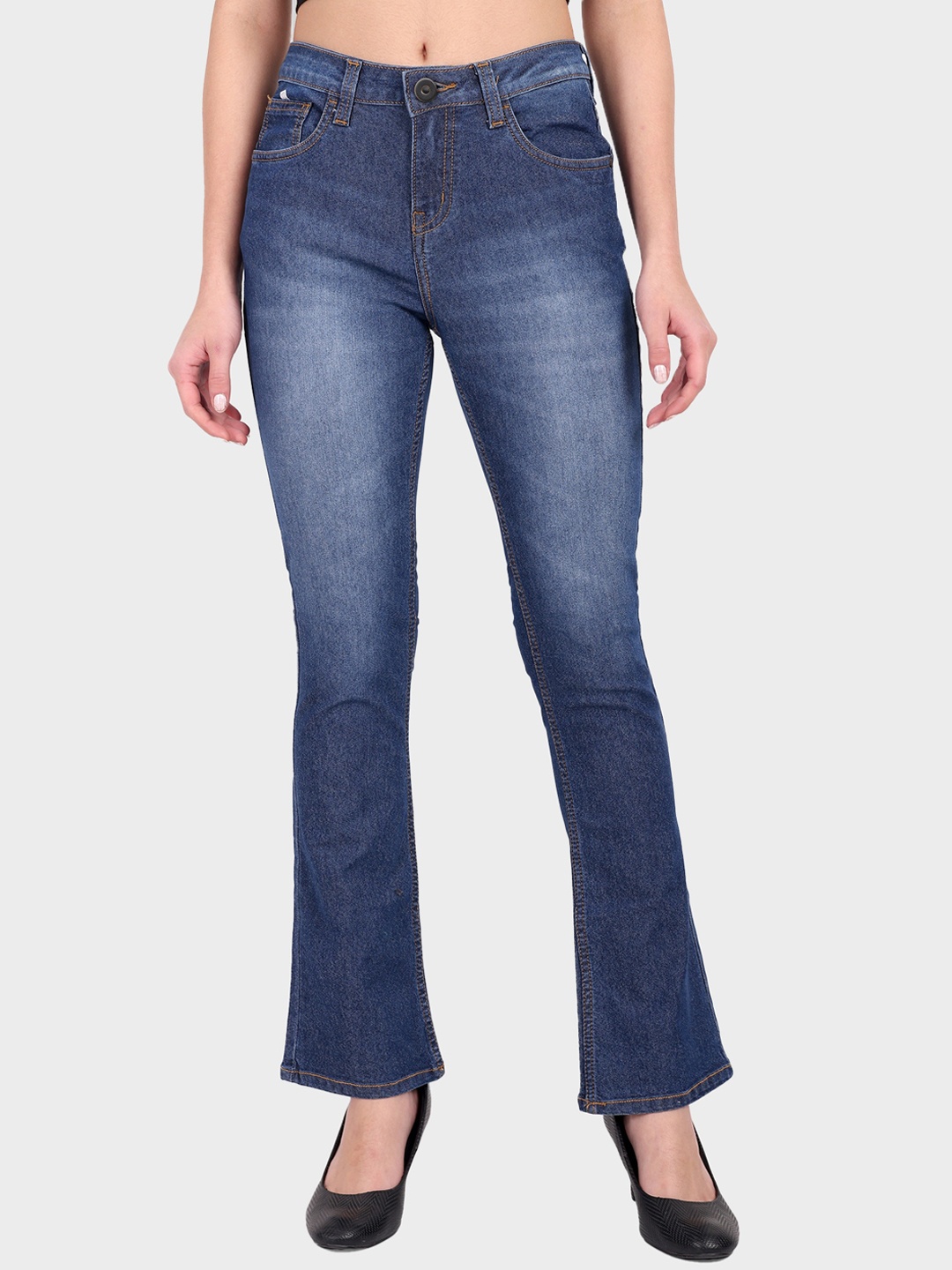 

Roadster Women Navy Blue Bootcut Mid-Rise Clean Look Heavy Fade Denim Jeans