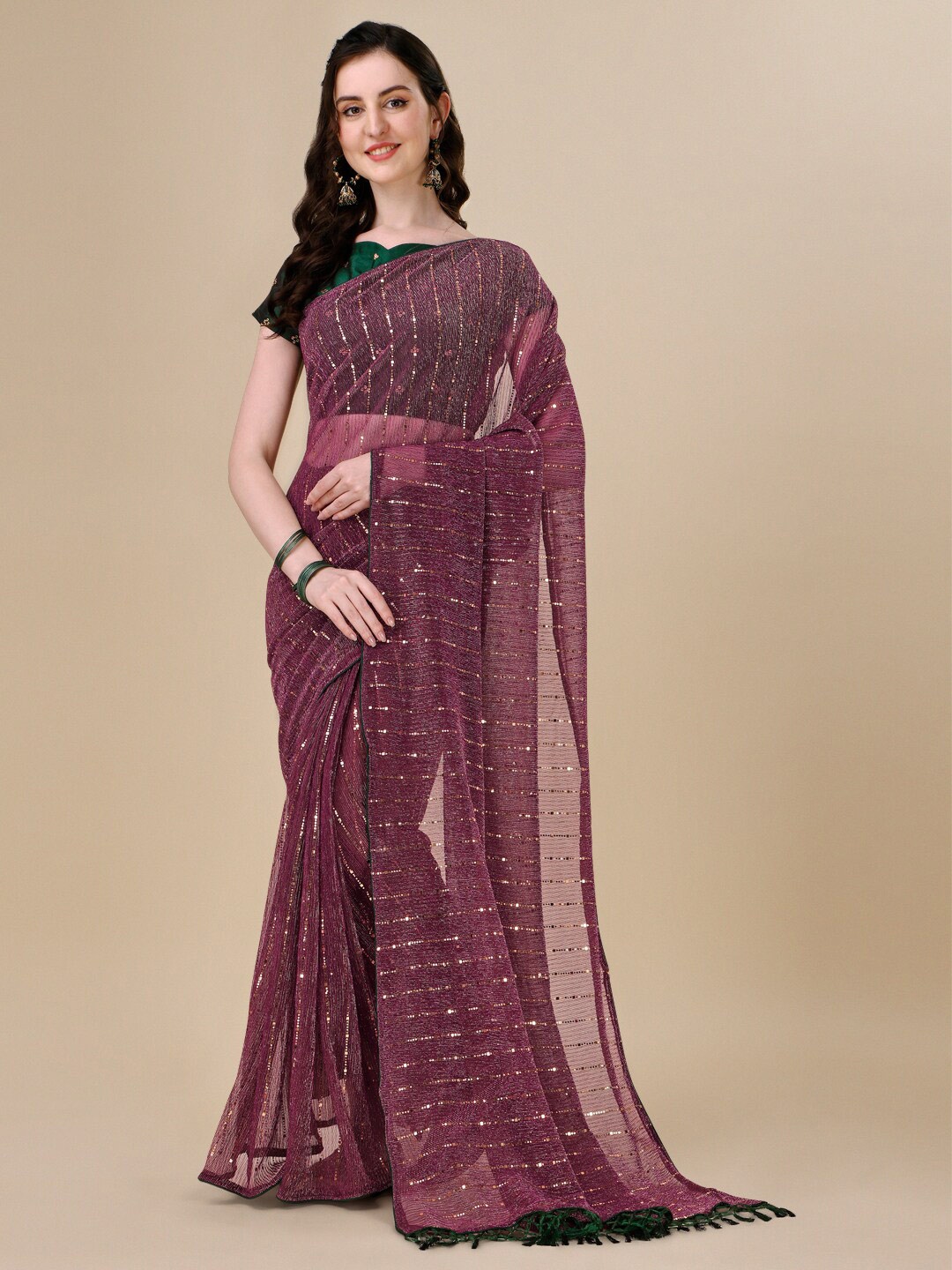 

KALINI Sequin Embellished Saree, Purple