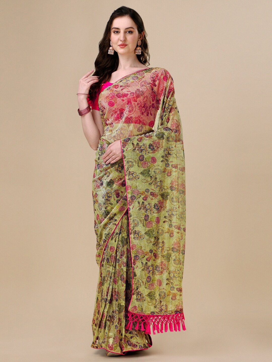 

KALINI Floral Printed Saree, Green