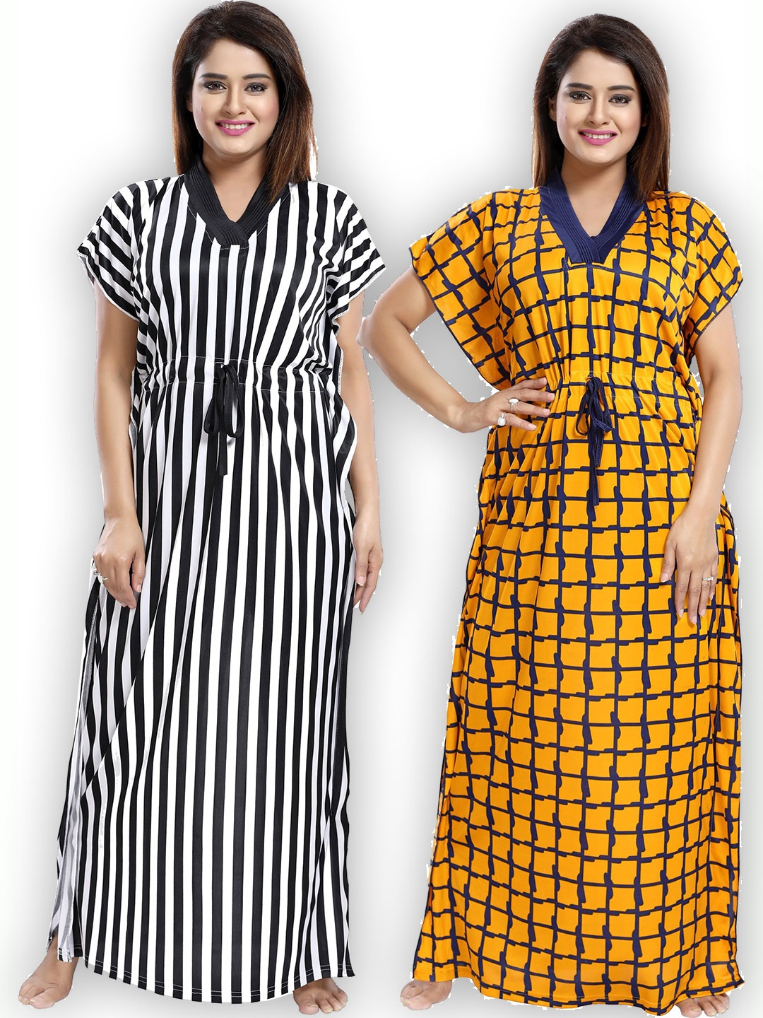 

SHOPPING STATION Pack Of 2 Striped Satin Maxi Kaftan Nightdress, Blue