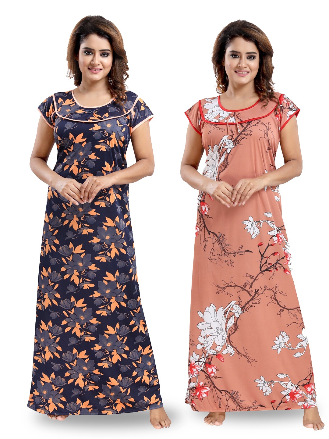 

SHOPPING STATION Pack Of 2 Floral Printed Satin Maxi Nightdress, Blue