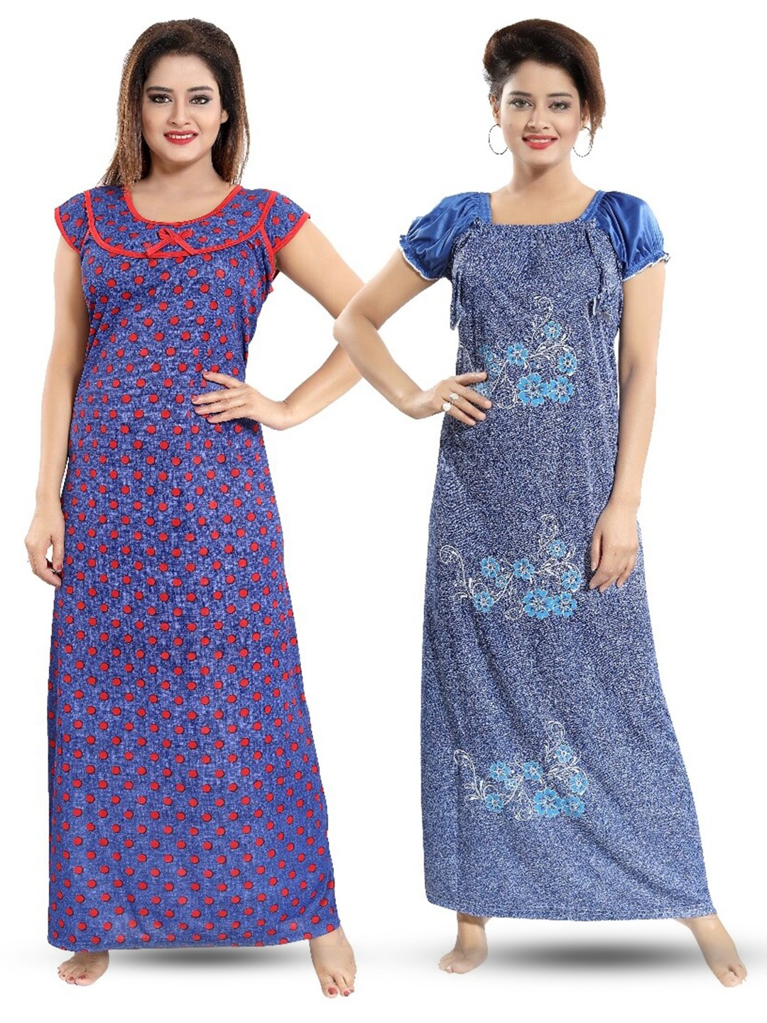 

SHOPPING STATION Pack Of 2 Floral Printed Satin Maxi Nightdress, Purple