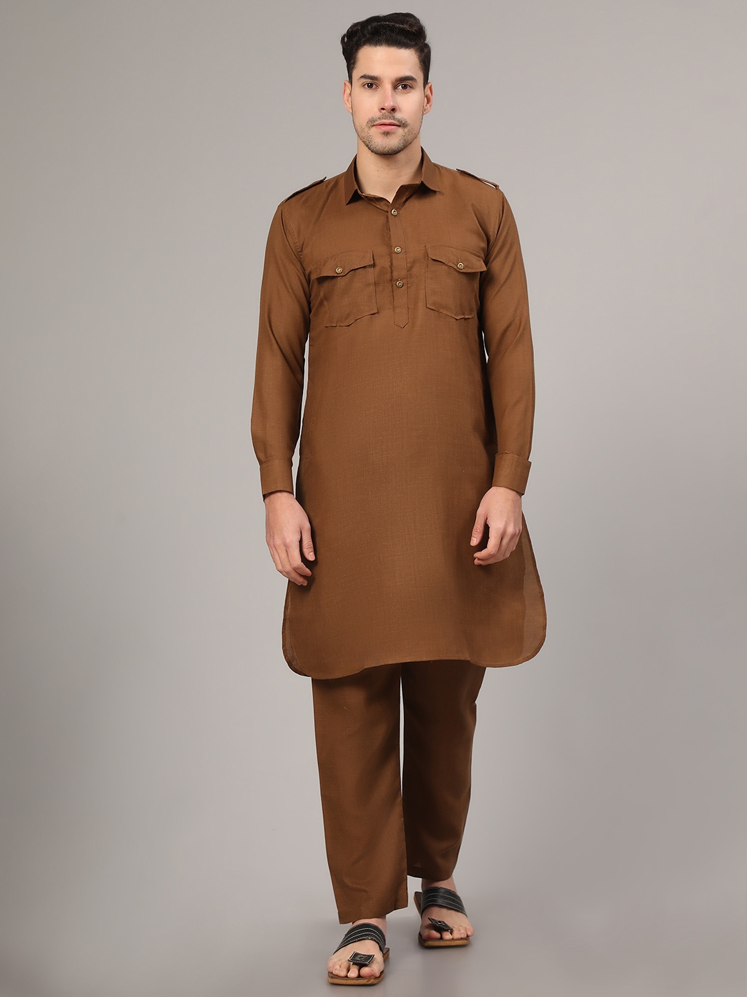 

Murta Trends Regular Pathani Kurta with Pyjamas, Coffee brown
