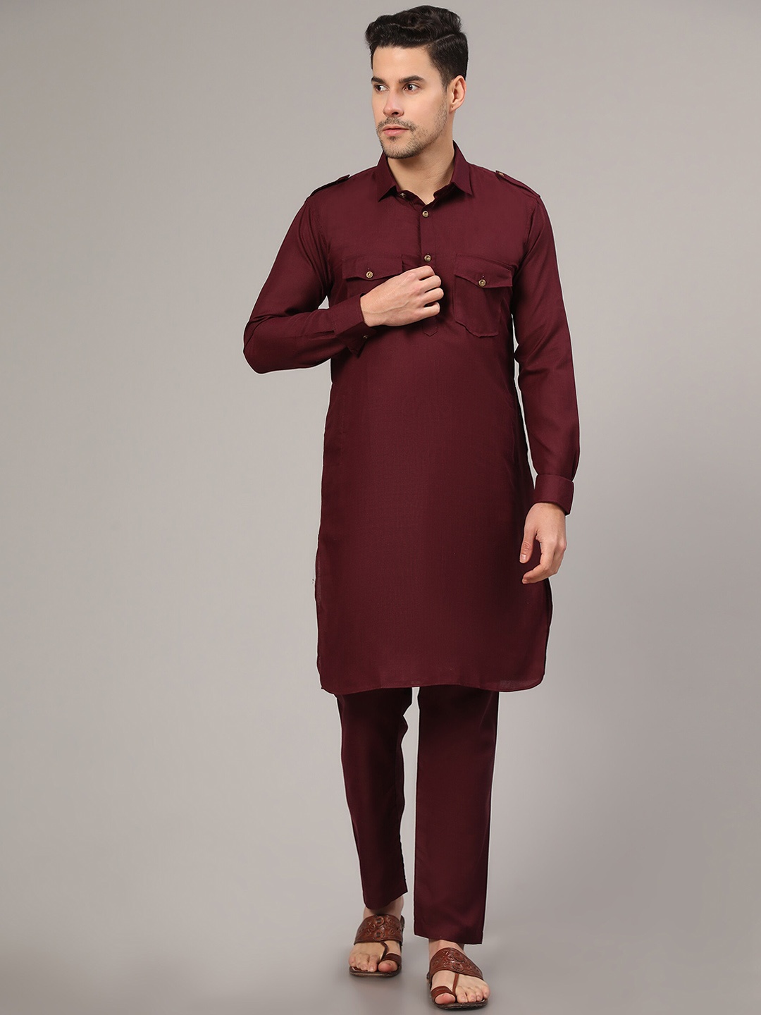 

Murta Trends Shirt Collar Pathani Kurta With Pyjamas, Maroon