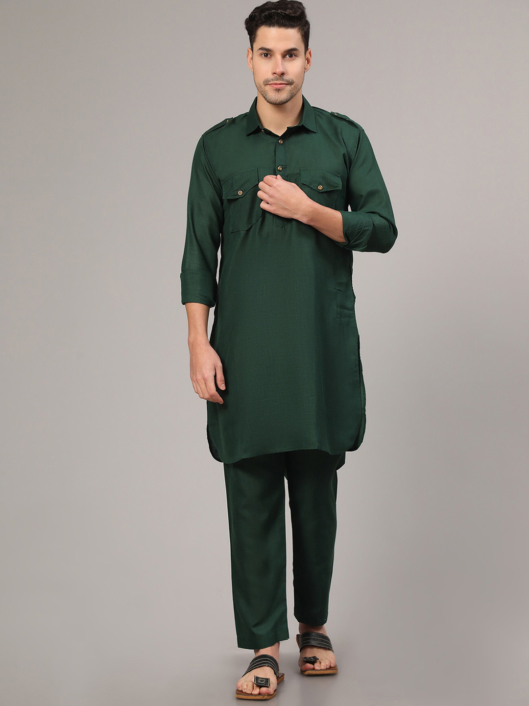

Murta Trends Shirt Collar Kurta with Pyjamas, Green
