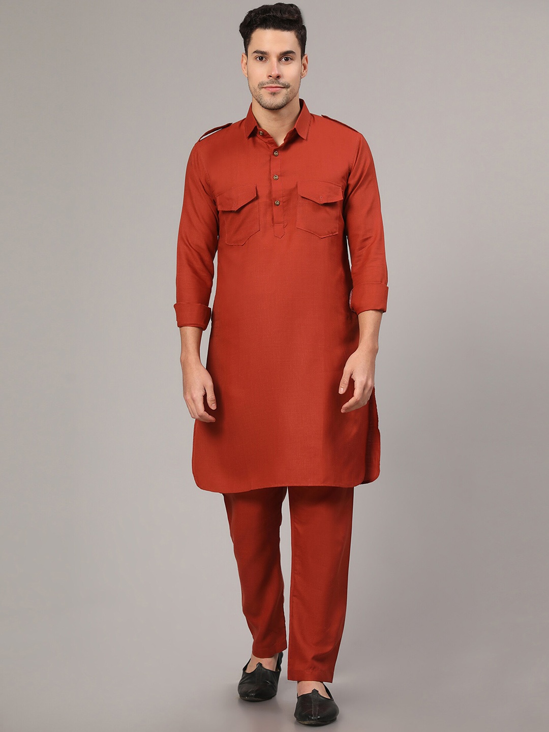 

Murta Trends Shirt Collar Pathani Shape Kurta with Pyjamas, Orange