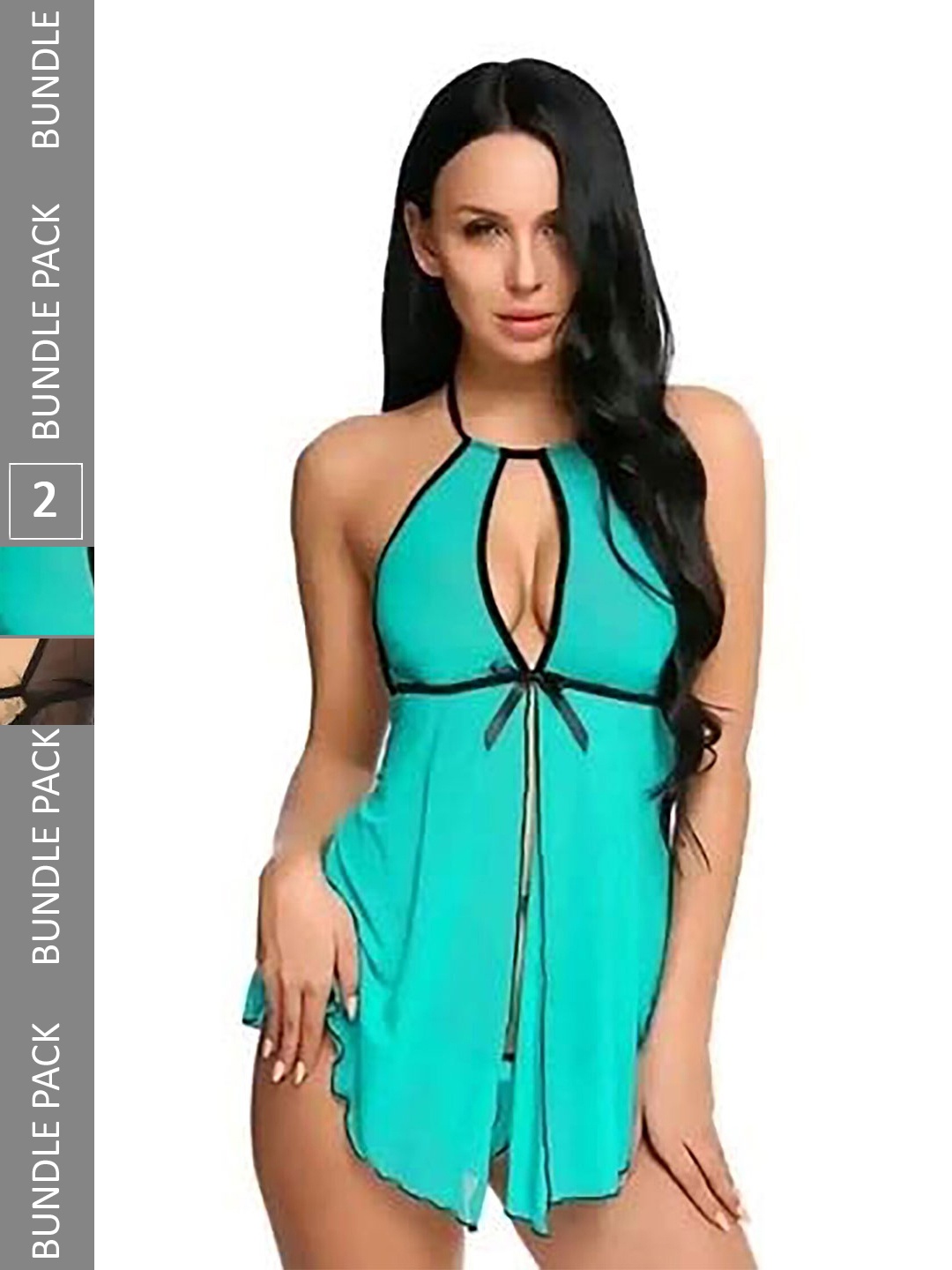 

AROUSY Pack Of 2 Halter Neck Net Baby Doll, Green