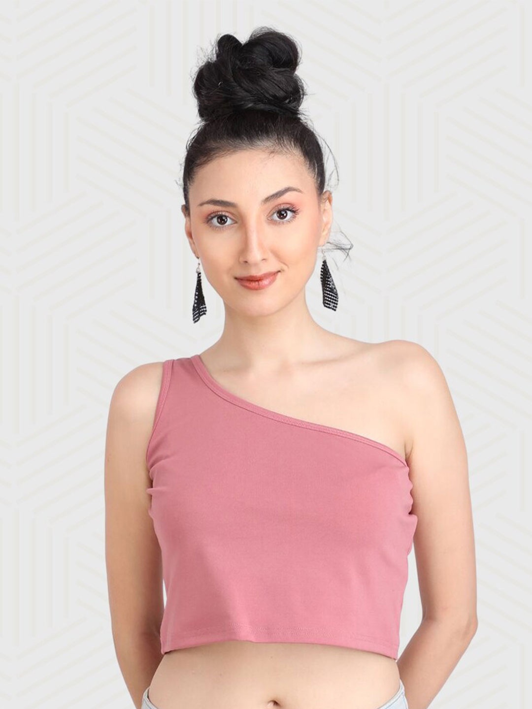 

Designer Bugs One Shoulder Crop Top, Peach