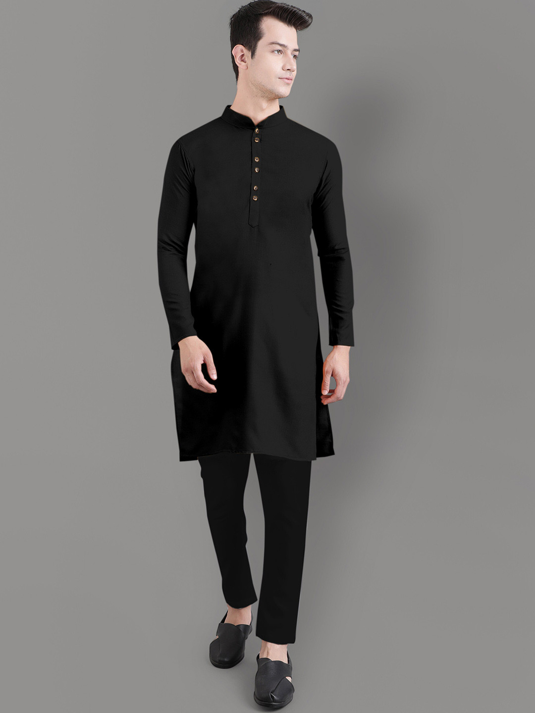 

Murta Trends Mandarin Collar Regular Straight Kurta With Pyjamas, Black