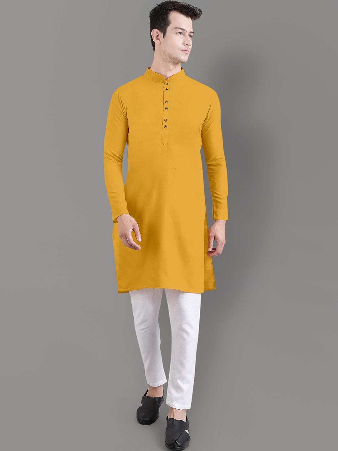 

Murta Trends Mandarin Collar Regular Kurta With Pyjamas, Yellow