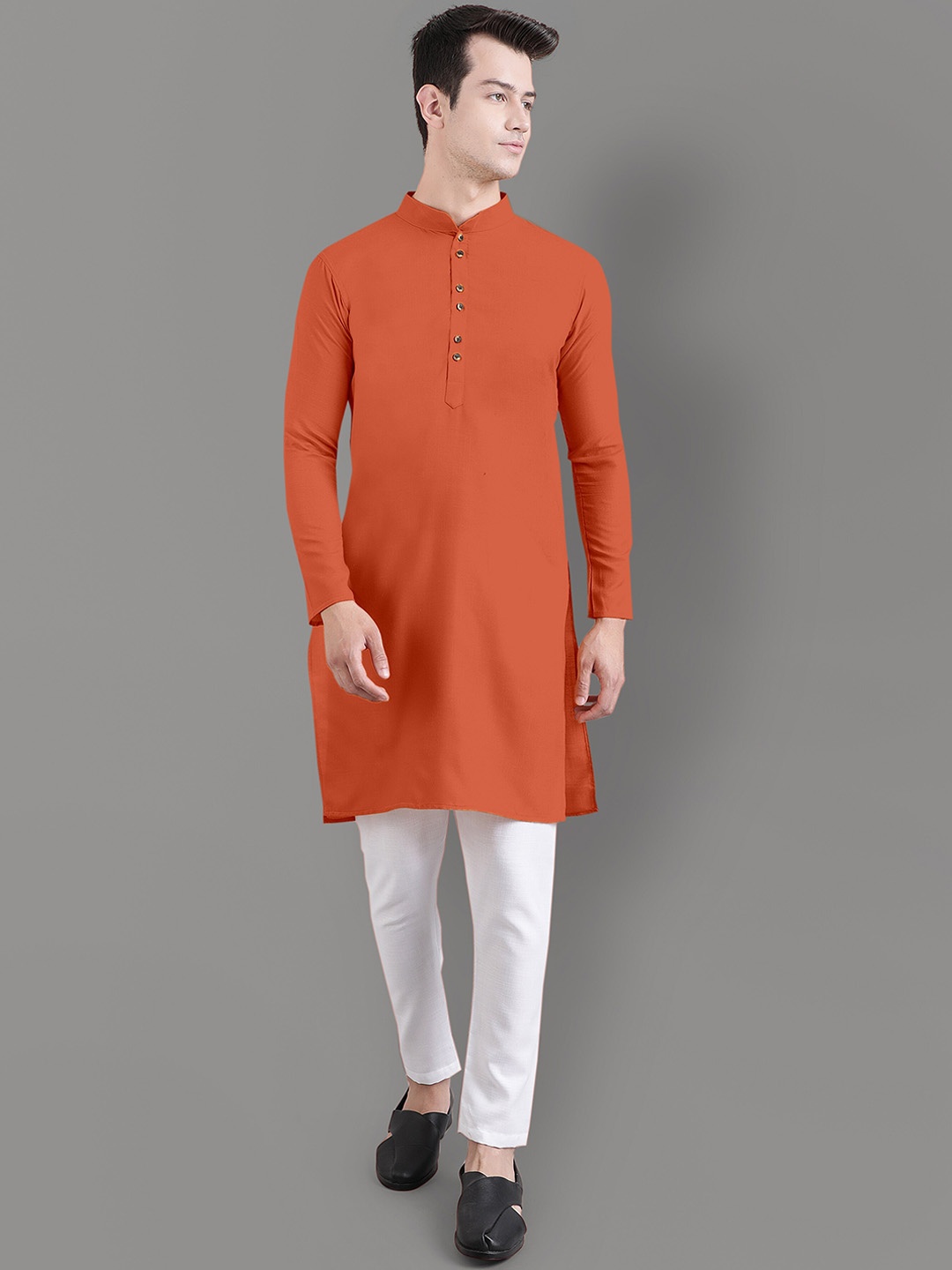 

Murta Trends Mandarin Collar Kurta With Pyjamas, Orange