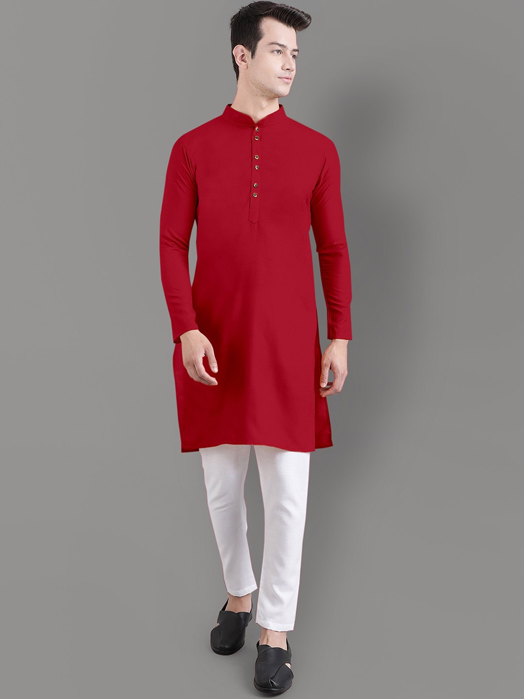 

Murta Trends Mandarin Collar Regular Kurta with Pyjamas, Red