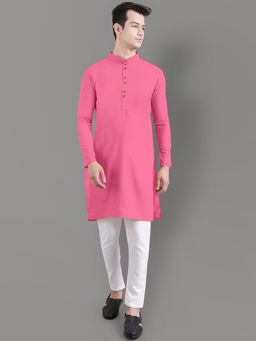 

Murta Trends Mandarin Collar Kurta With Pyjamas, Pink