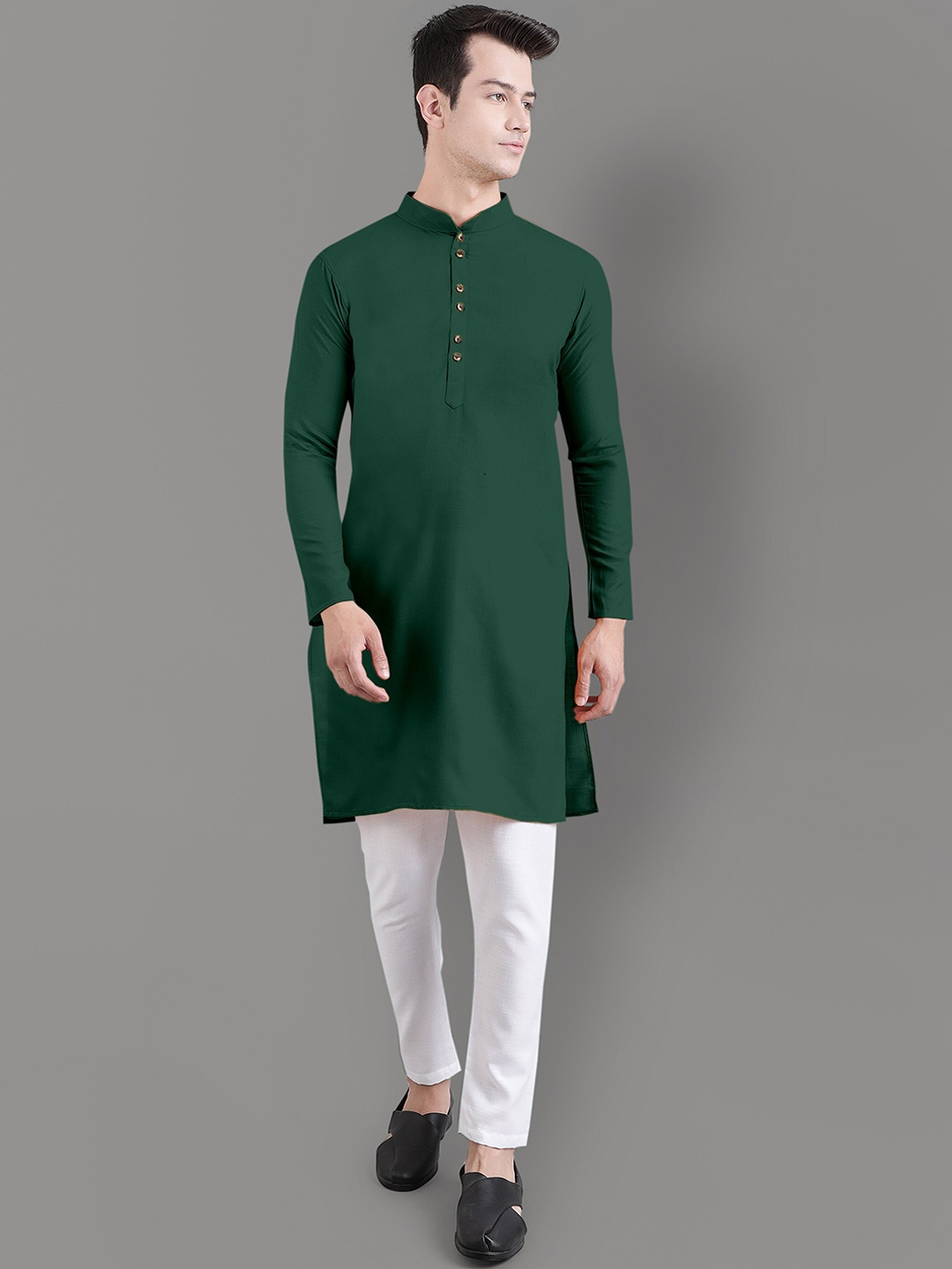 

Murta Trends Mandarin Collar Kurta With Pyjamas, Green