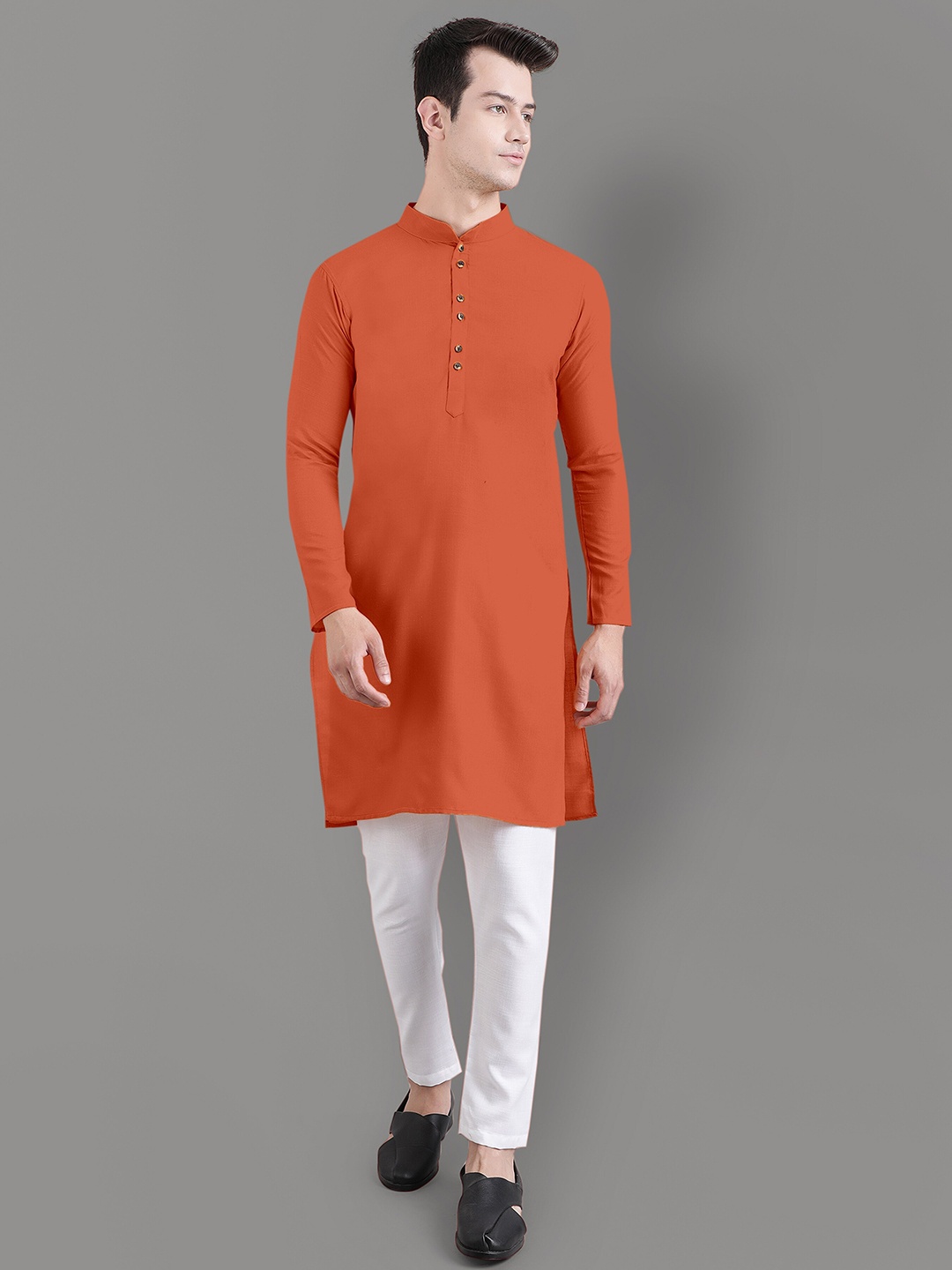 

Murta Trends Mandarin Collar Kurta with Pyjamas, Orange