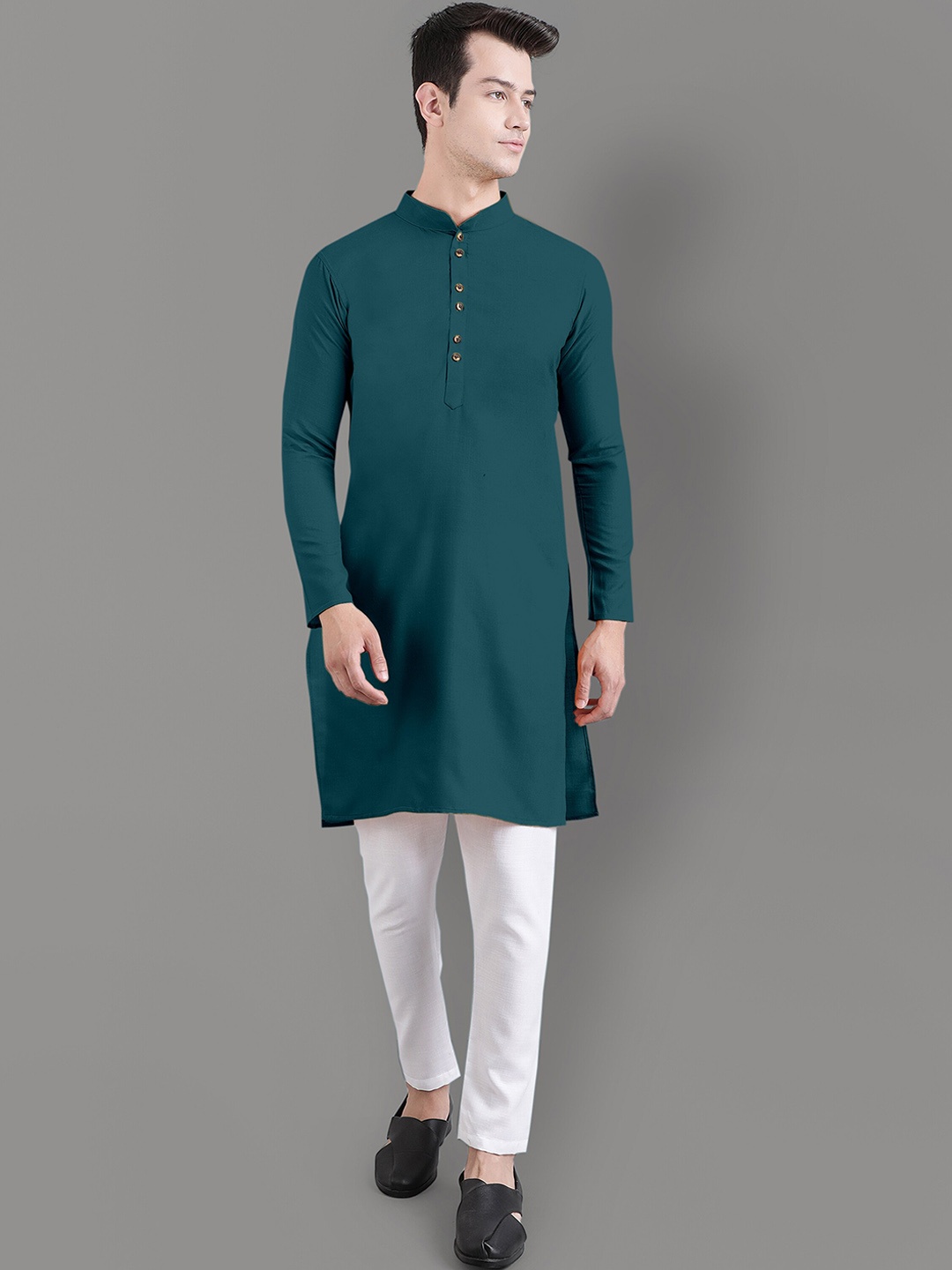 

Murta Trends Mandarin Collar Kurta With Pyjamas, Teal