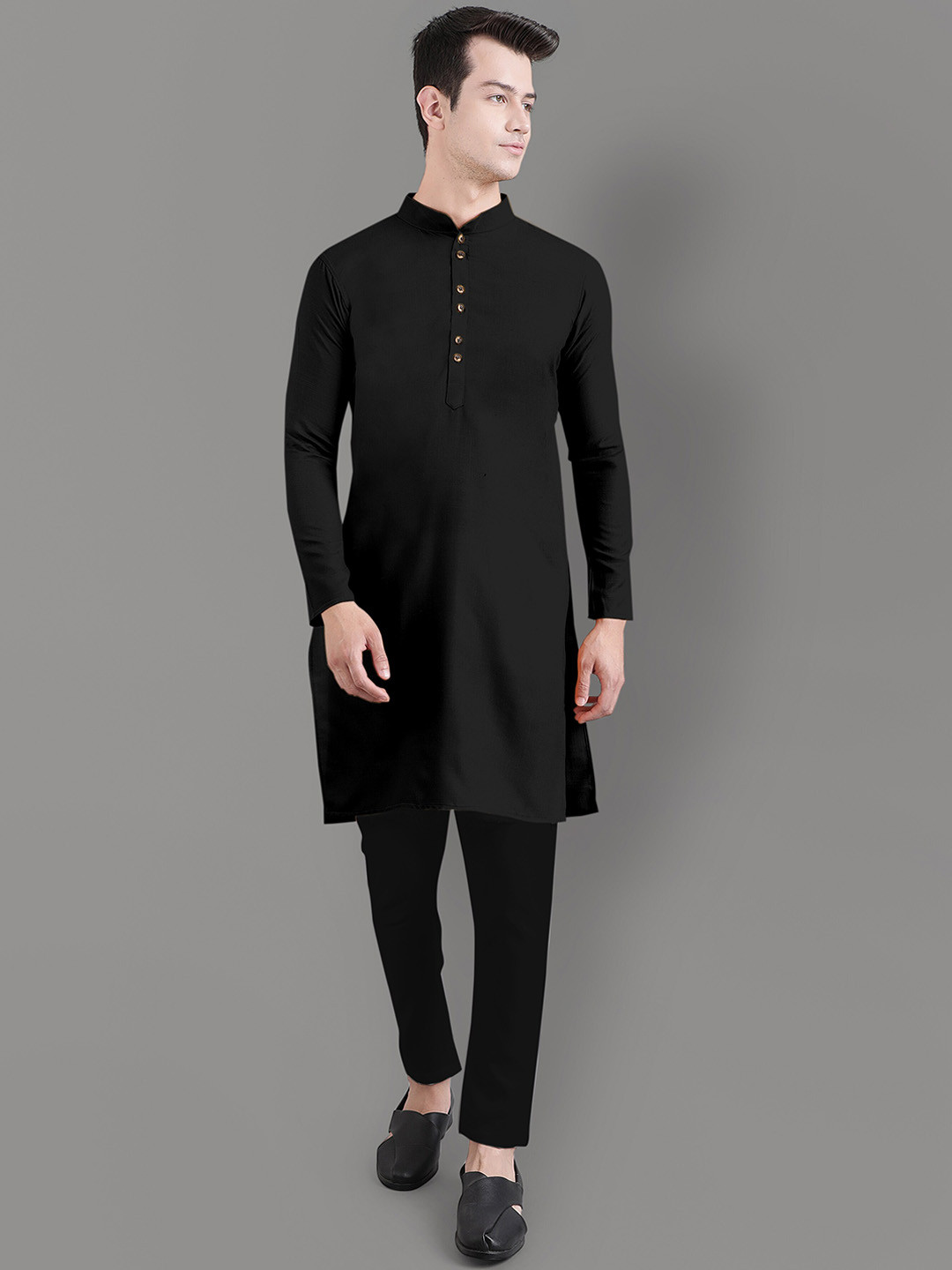 

Murta Trends Mandarin Collar Kurta With Pyjamas, Black