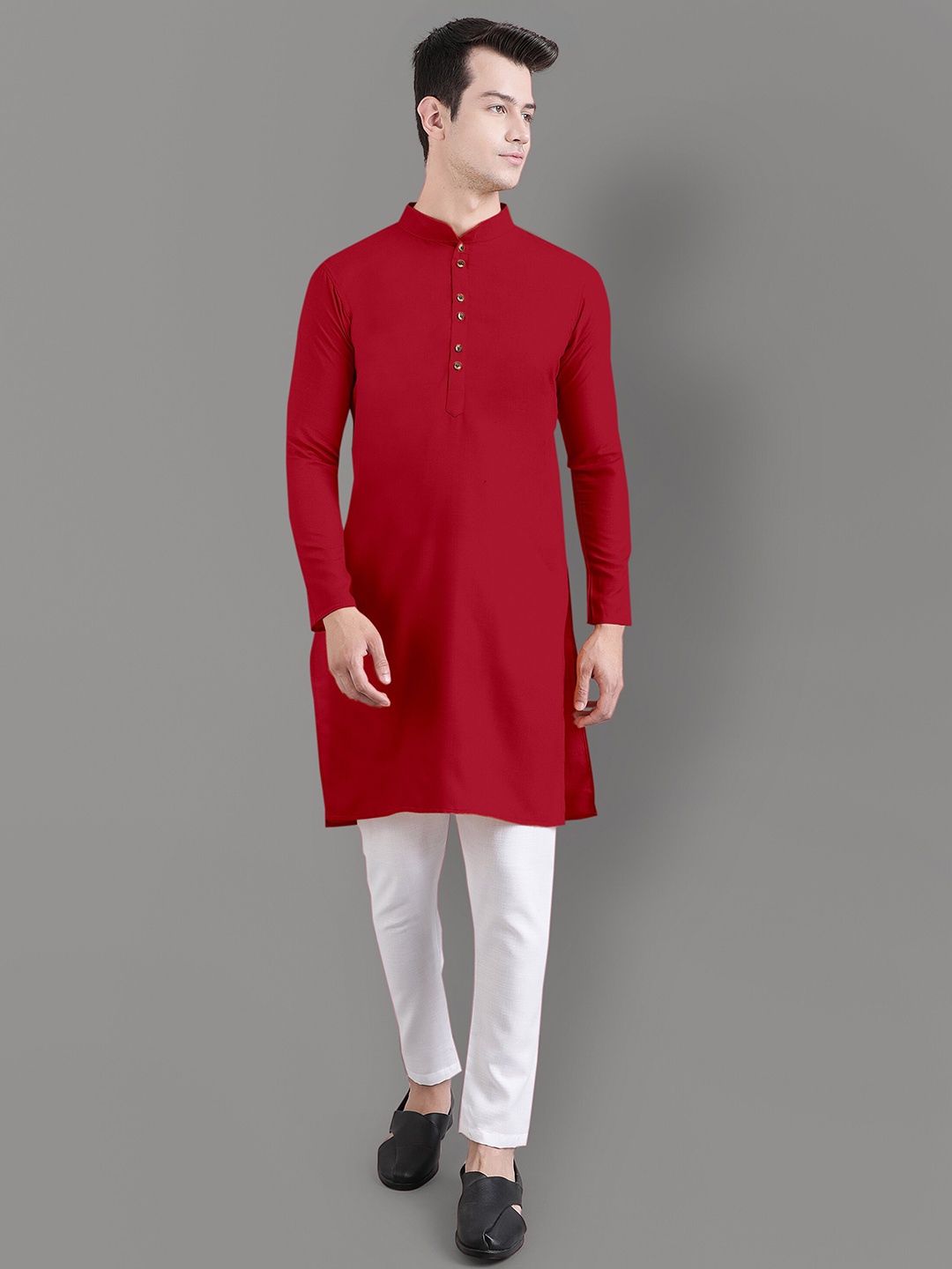 

Murta Trends Mandarin Collar Kurta with Pyjamas, Red