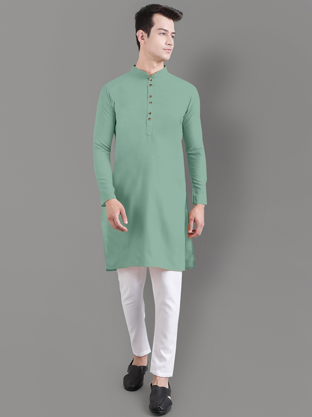 

Murta Trends Mandarin Collar Regular Kurta with Pyjamas, Olive