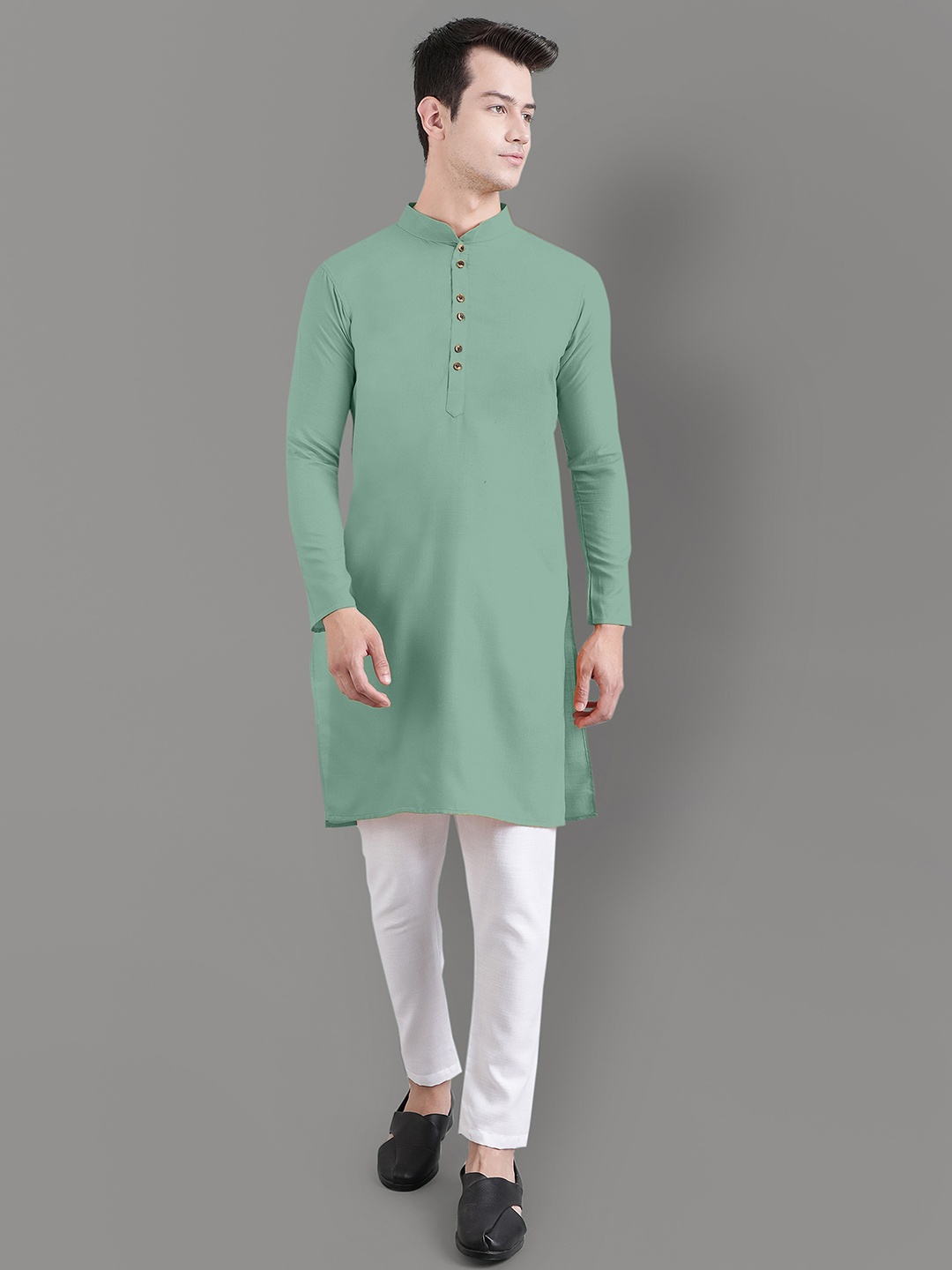 

Murta Trends Mandarin Collar Kurta with Pyjamas, Olive