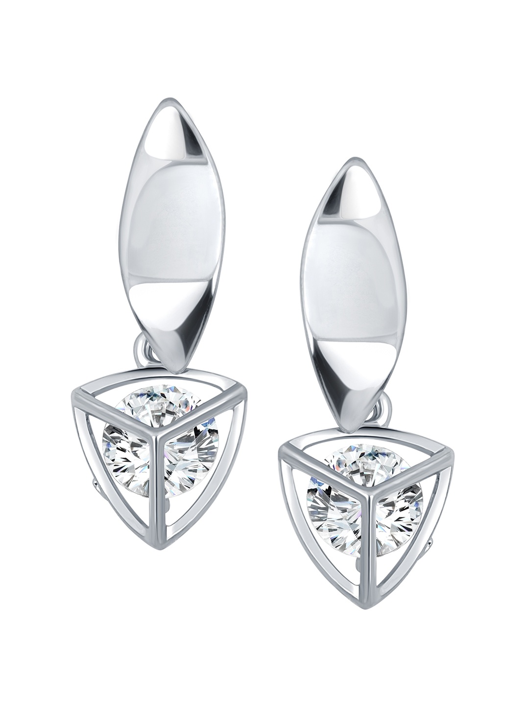 

Vighnaharta Rhodium-Plated Feather Shaped Drop Earrings, Silver