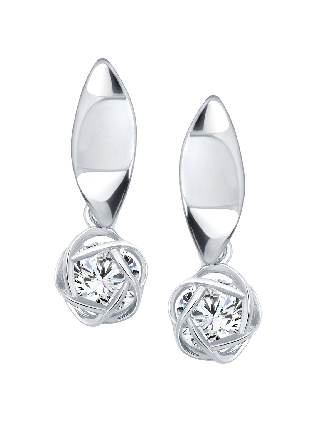 

Vighnaharta Rhodium-Plated Feather Shaped Drop Earrings, Silver