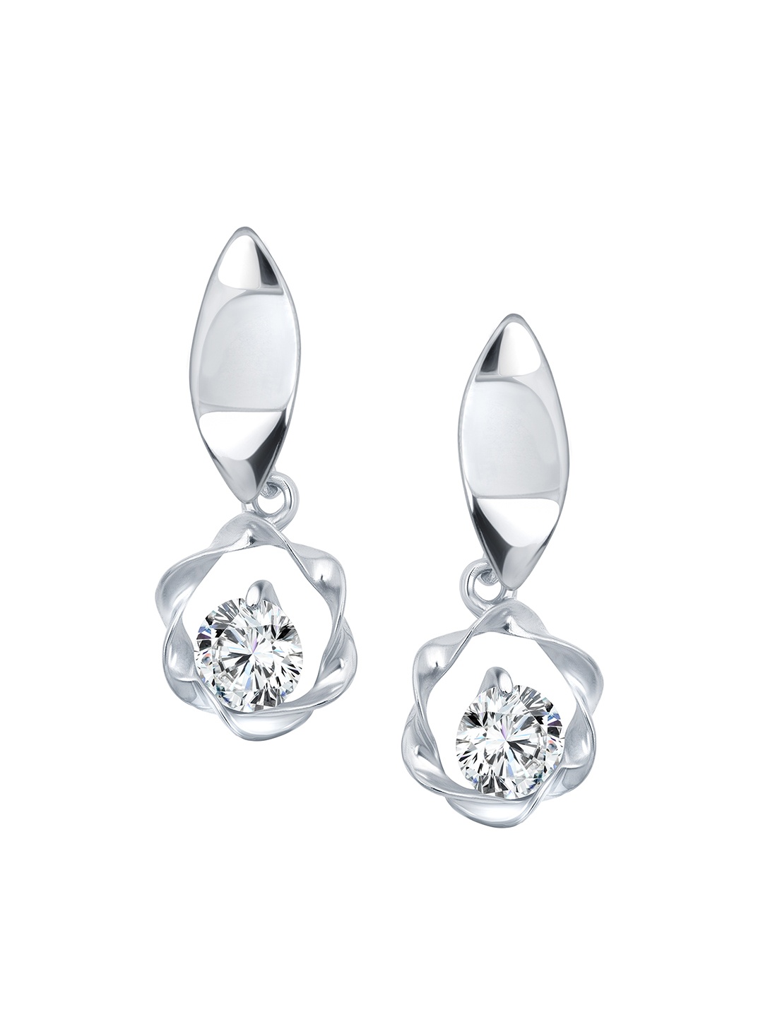

Vighnaharta Rhodium-Plated Feather Shaped Drop Earrings, Silver