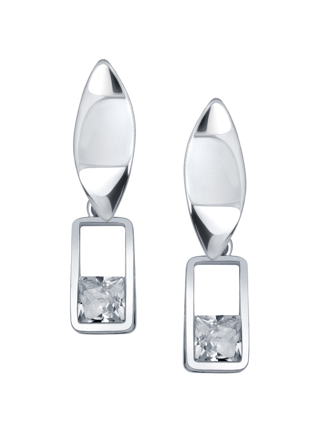 

Vighnaharta Rhodium-Plated Feather Shaped Drop Earrings, Silver
