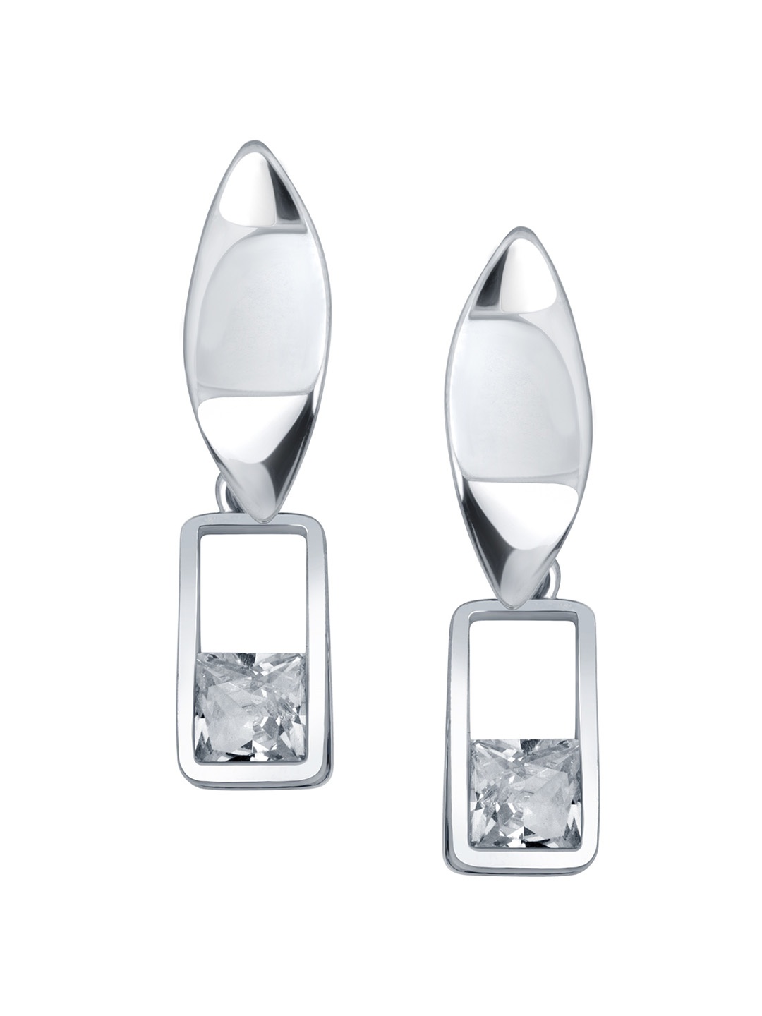 

Vighnaharta Rhodium-Plated Feather Shaped Drop Earrings, Silver