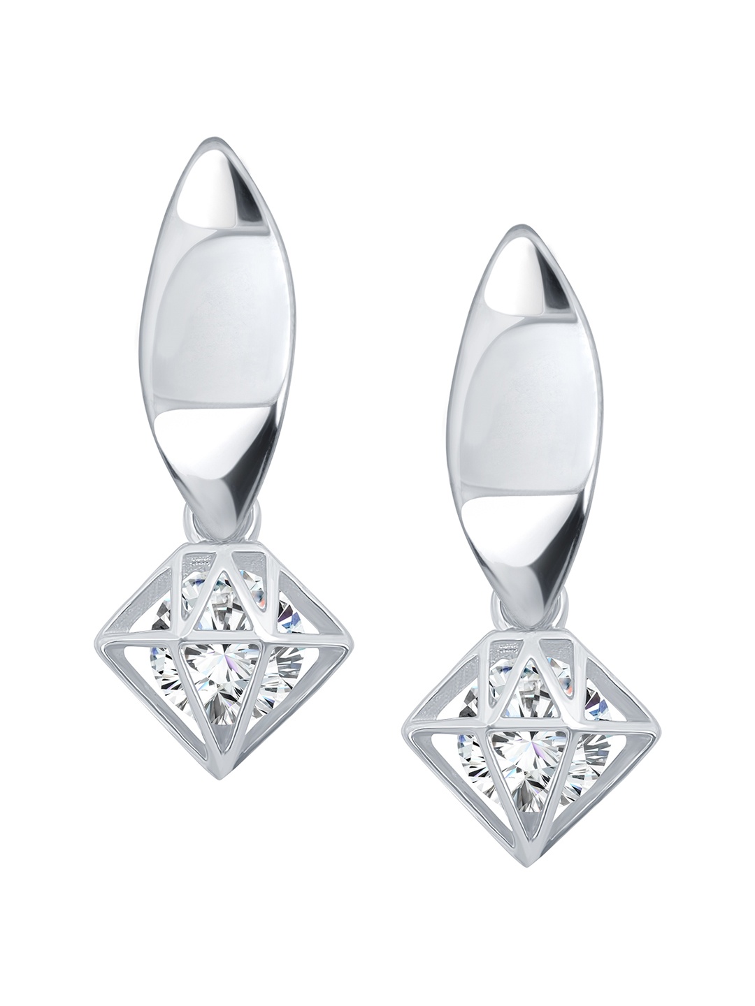 

Vighnaharta Rhodium-Plated Cubic Zirconia-Studded Drop Earrings, Silver