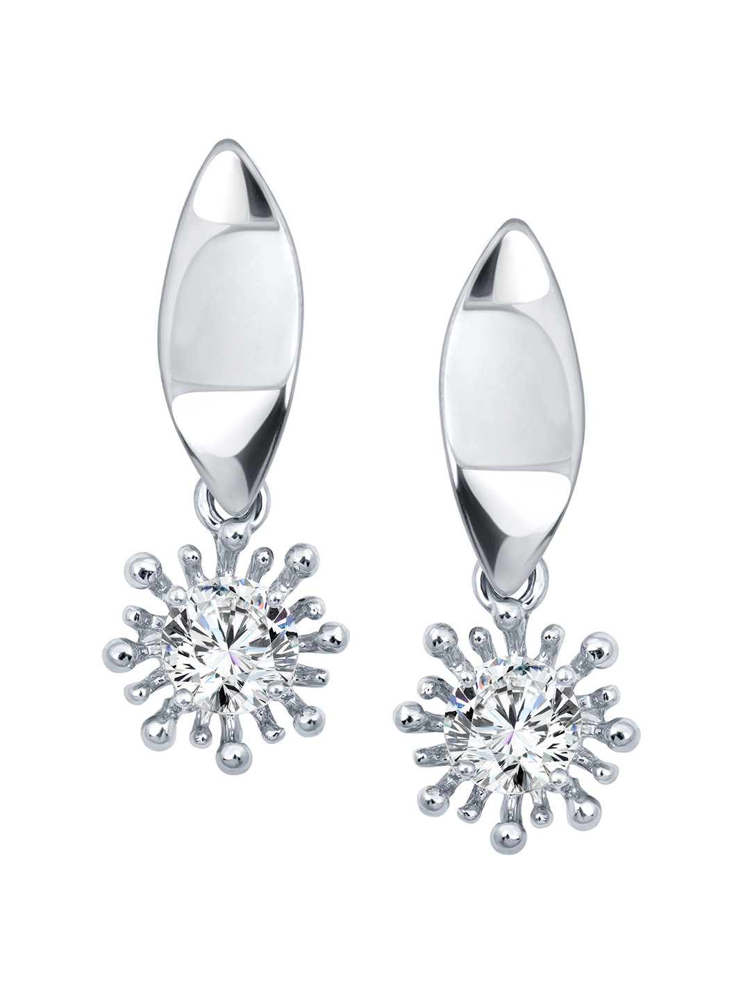 

Vighnaharta Rhodium-Plated Cubic Zirconia-Studded Drop Earrings, Silver