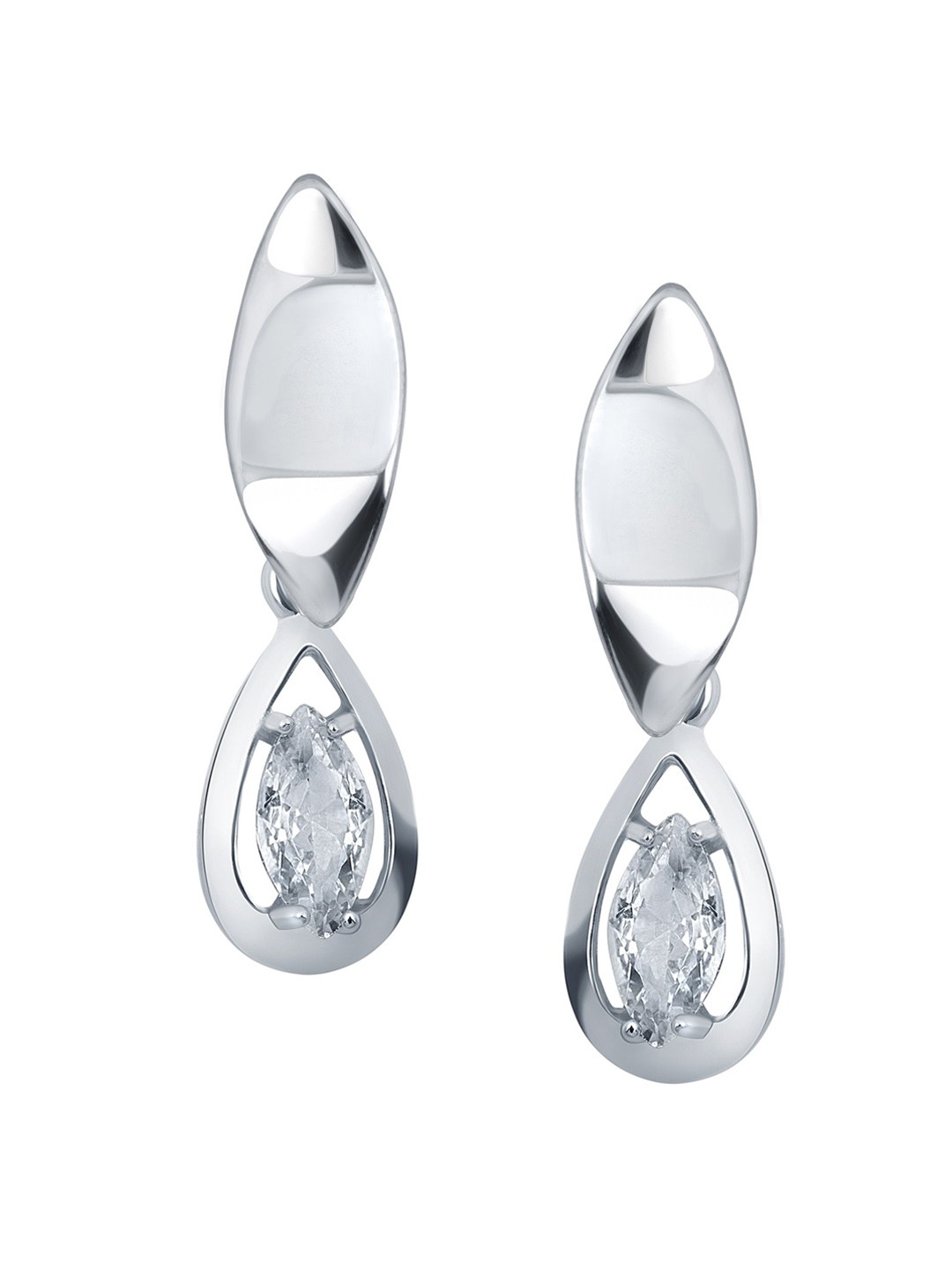 

Vighnaharta Rhodium-Plated Cubic Zirconia-Studded Drop Earrings, Silver