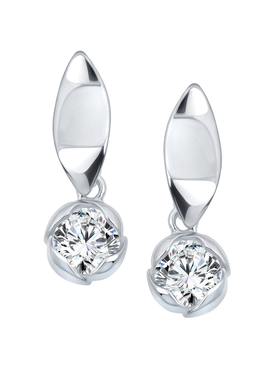 

Vighnaharta Rhodium-Plated Cubic Zirconia Studded Drop Earrings, Silver