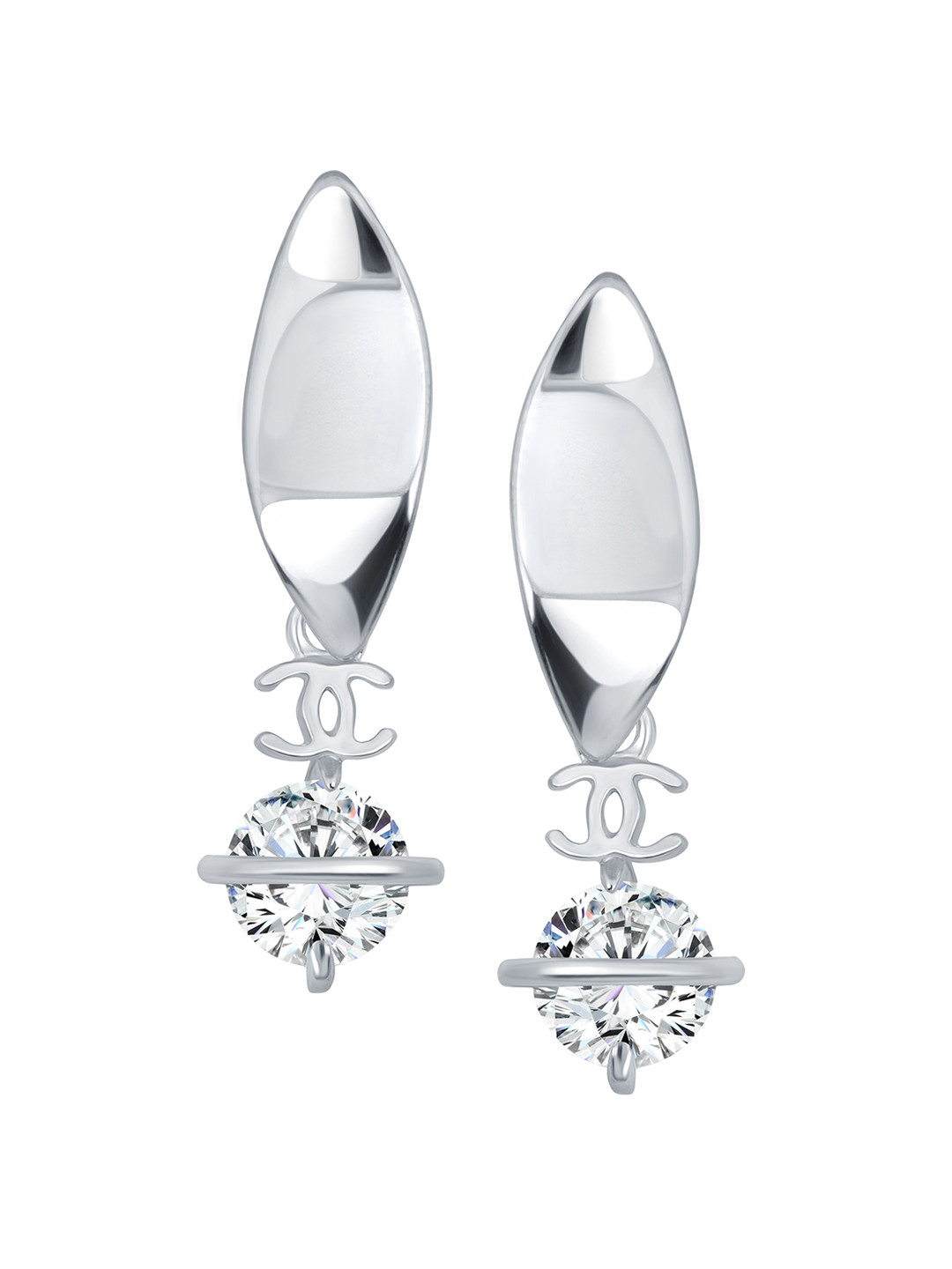 

Vighnaharta Silver-Plated Feather Shaped CZ Studded Drop Earrings