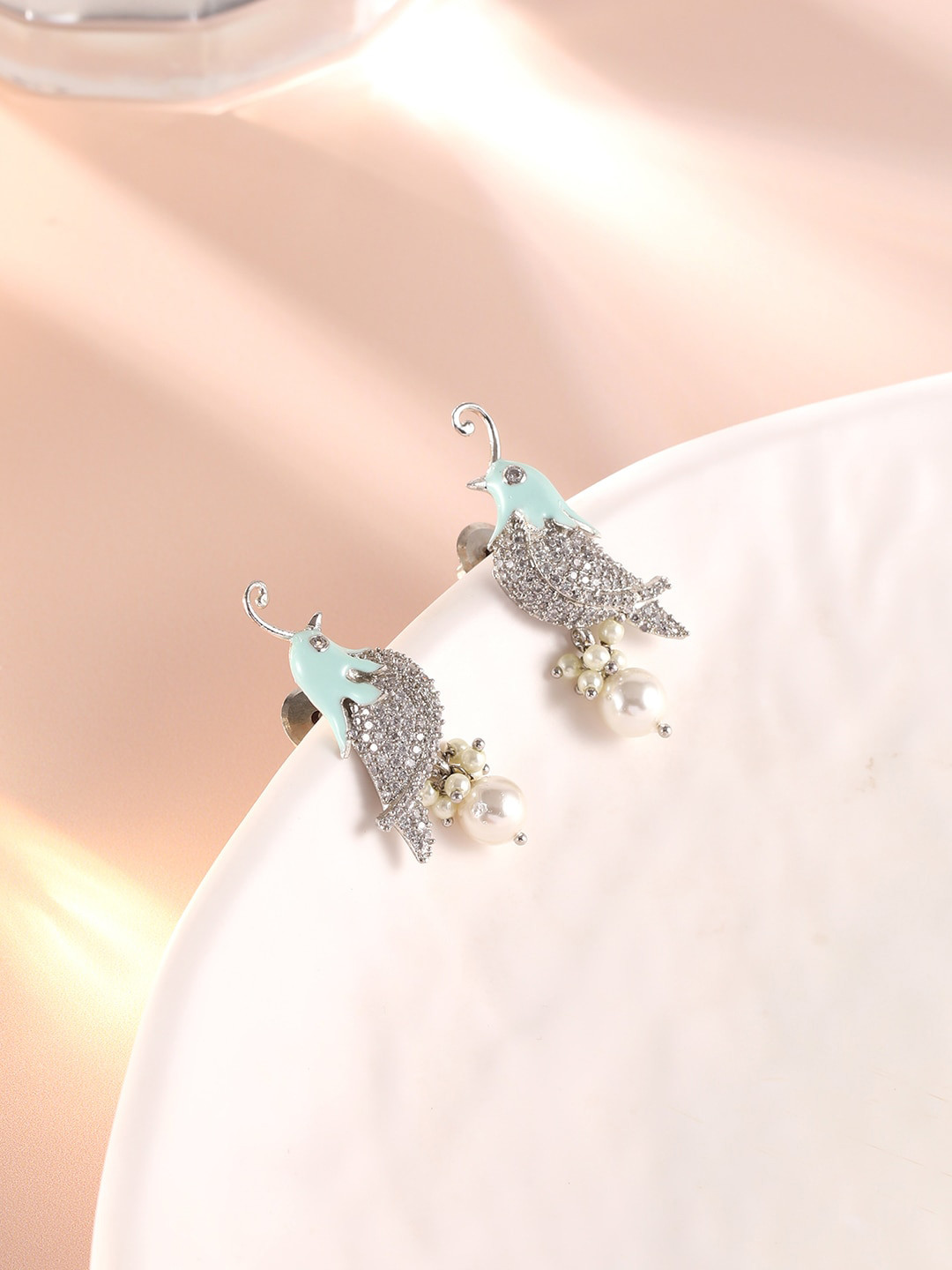 

XPNSV Silver-Plated Bird Shaped Drop Earrings