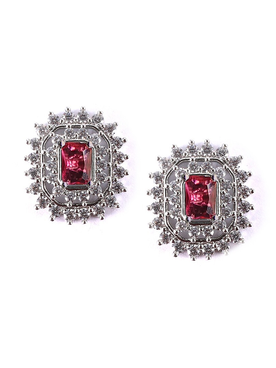 

XPNSV Silver-Plated Contemporary CZ Studded Changeable Studs Earrings