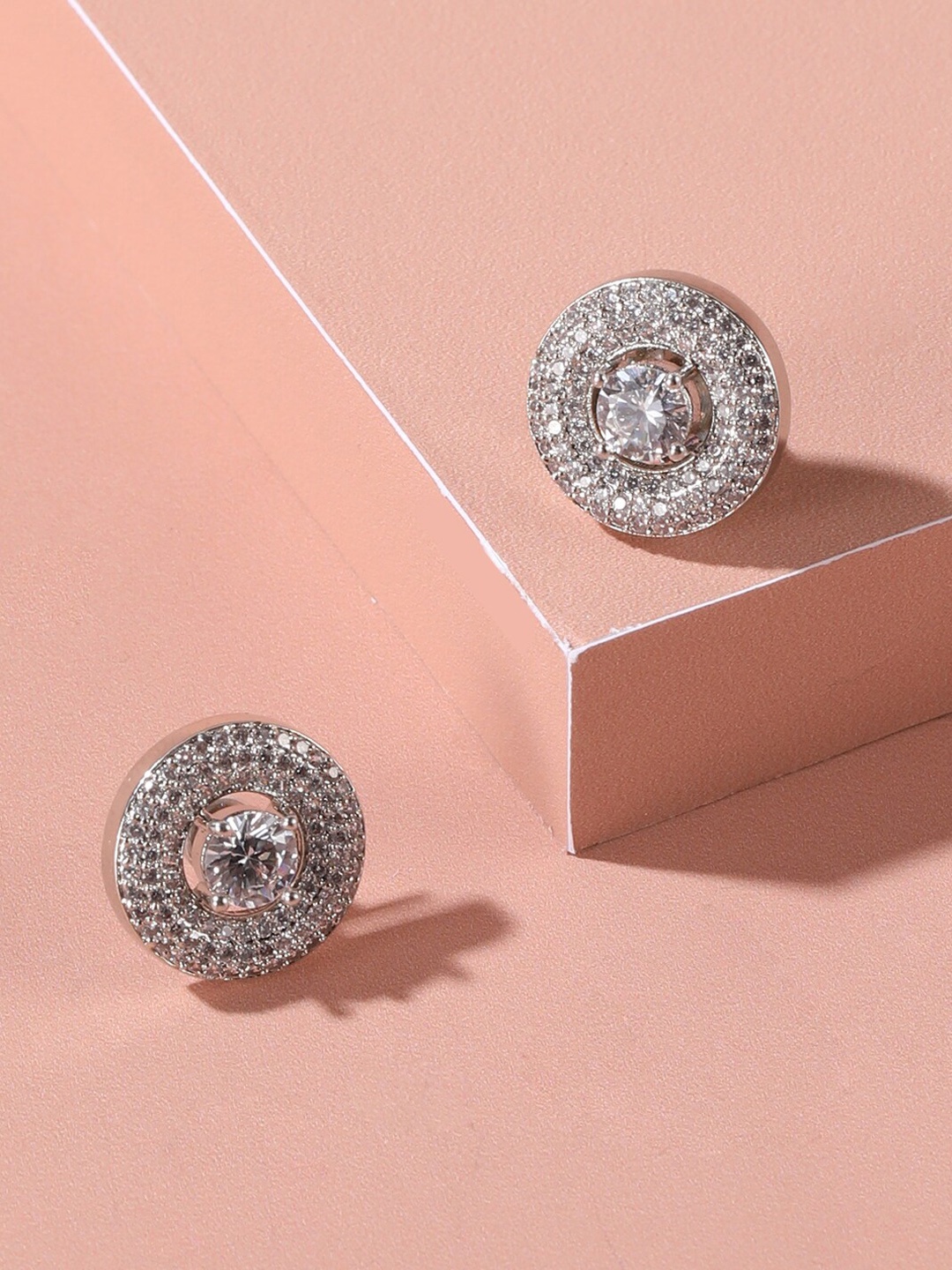 

XPNSV Silver-Plated Contemporary American Diamond Studs Earrings