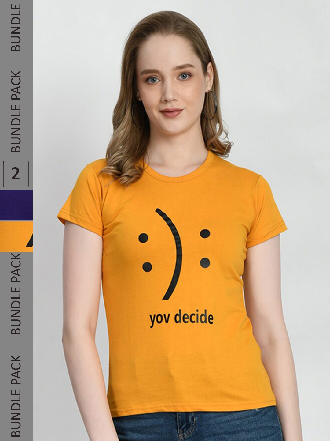 

IndiWeaves Women Pack Of 3 Printed Cotton T-shirt, Mustard