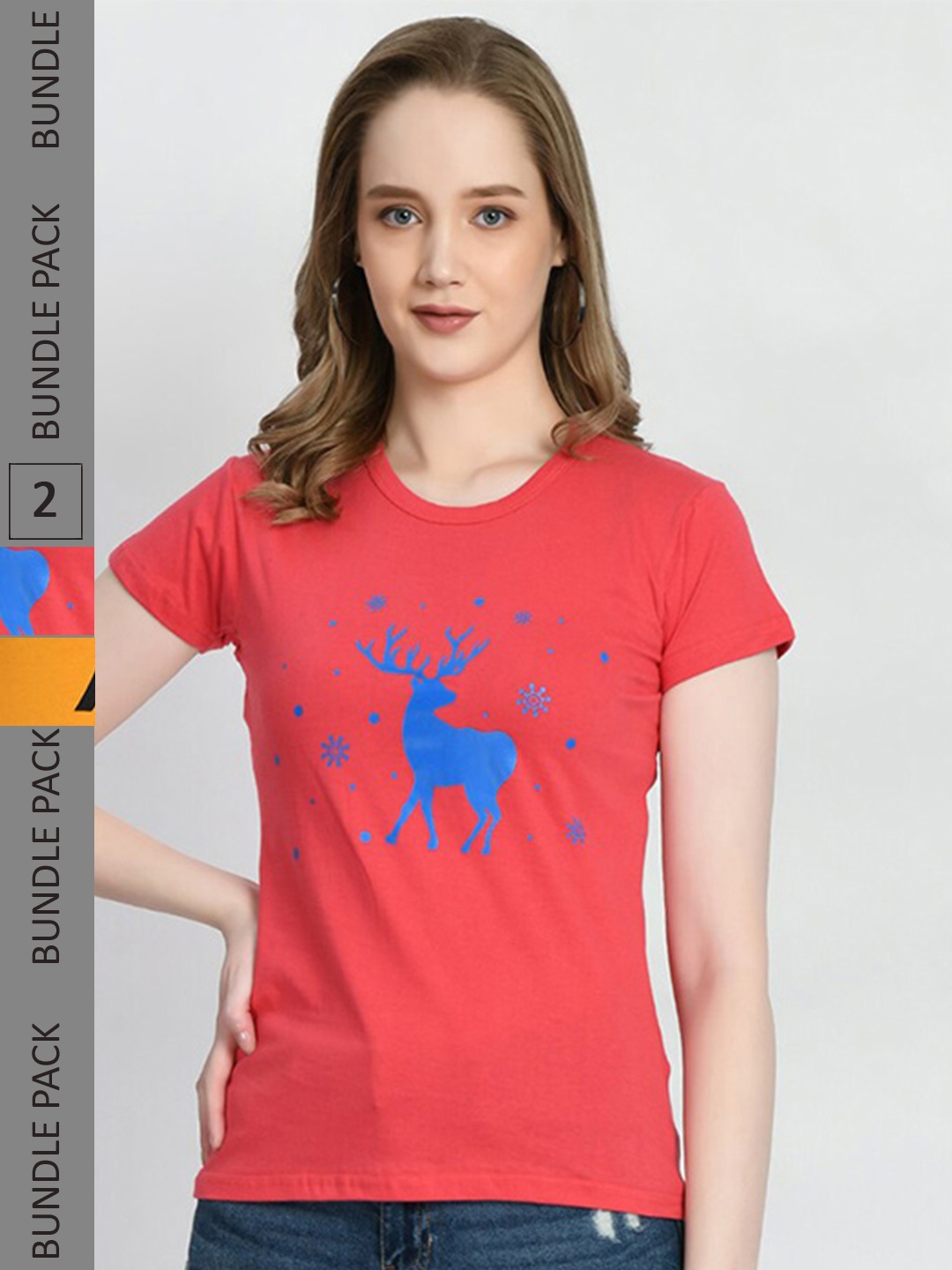 

IndiWeaves Women Pack Of 2 Printed Pockets T-shirt, Red