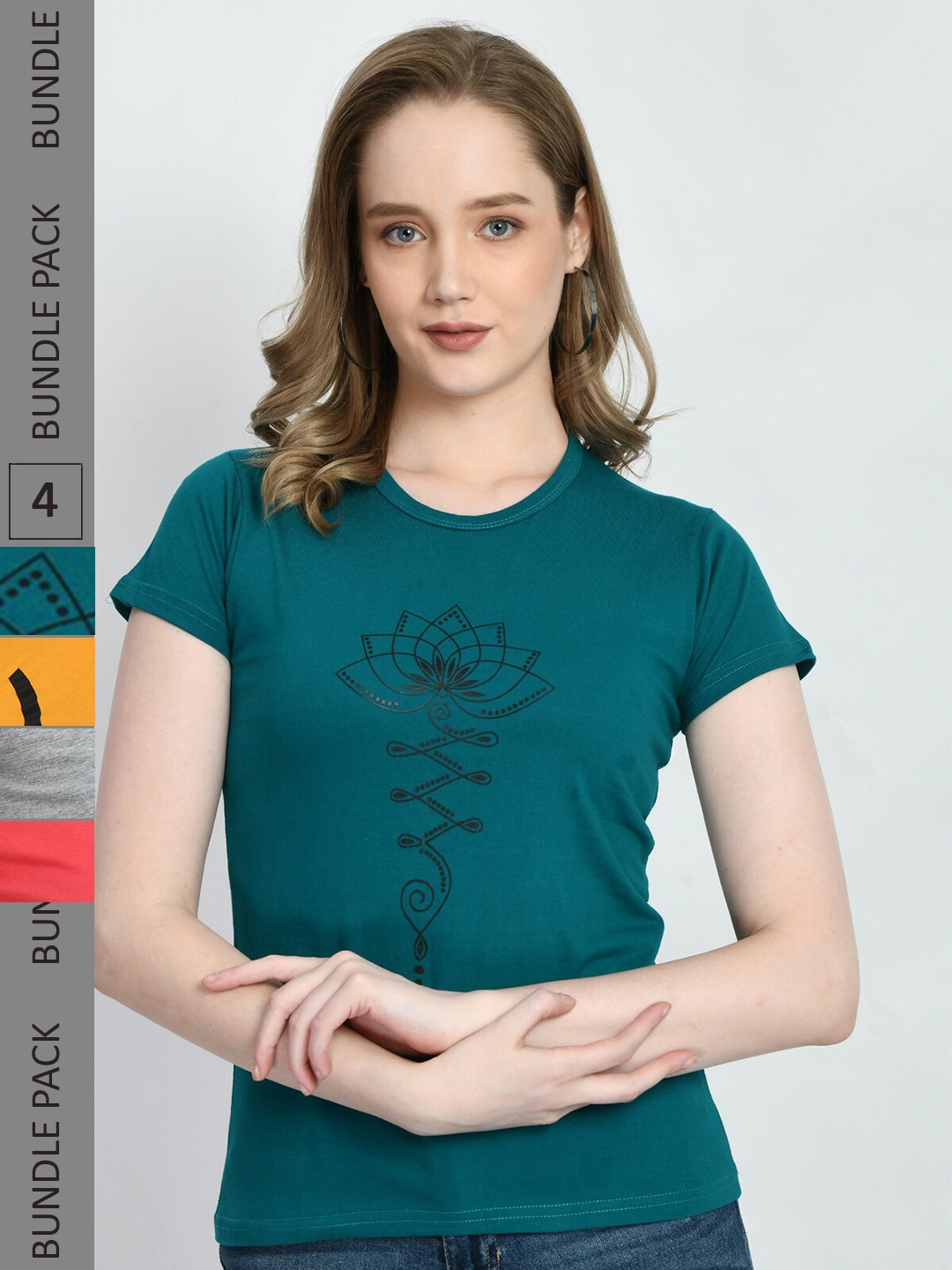 

IndiWeaves Pack of 5 Graphic Printed Pure Cotton T-shirt, Teal