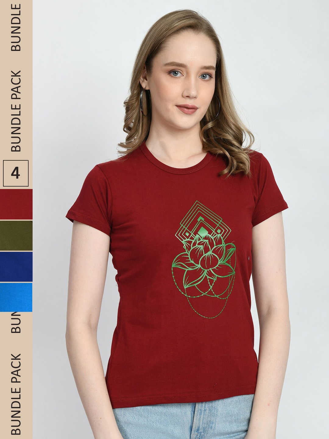 

IndiWeaves Pack Of 4 Typography Printed Cotton T-shirt, Maroon