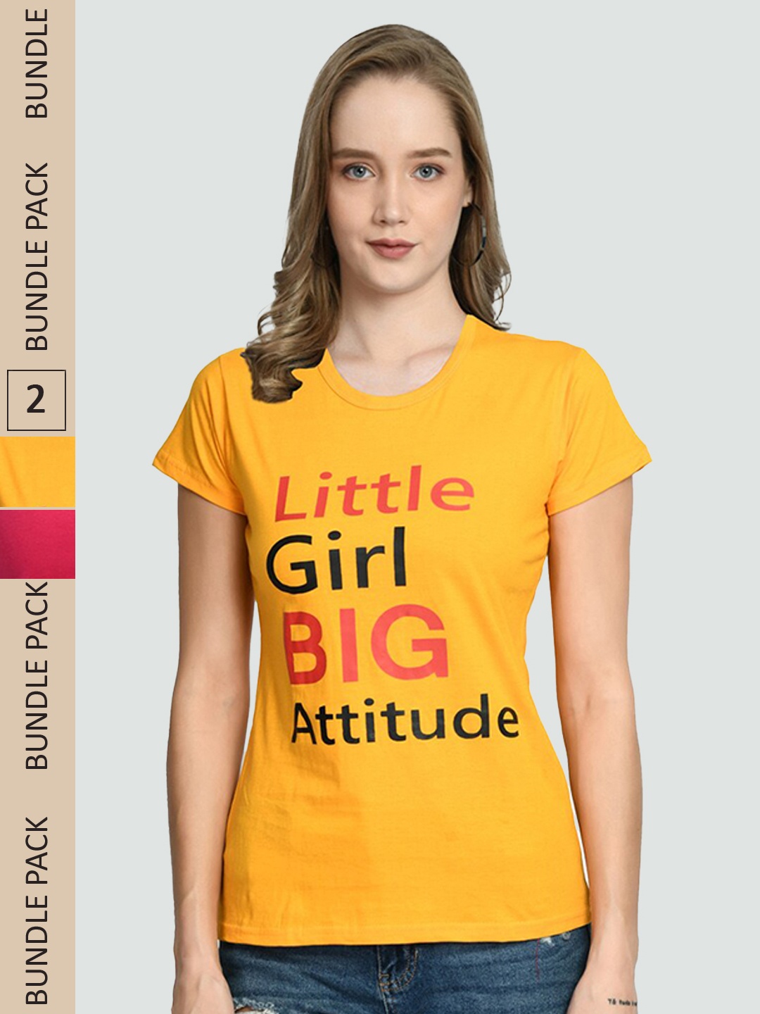 

IndiWeaves Pack Of 2 Typography Printed Cotton T-shirt, Yellow