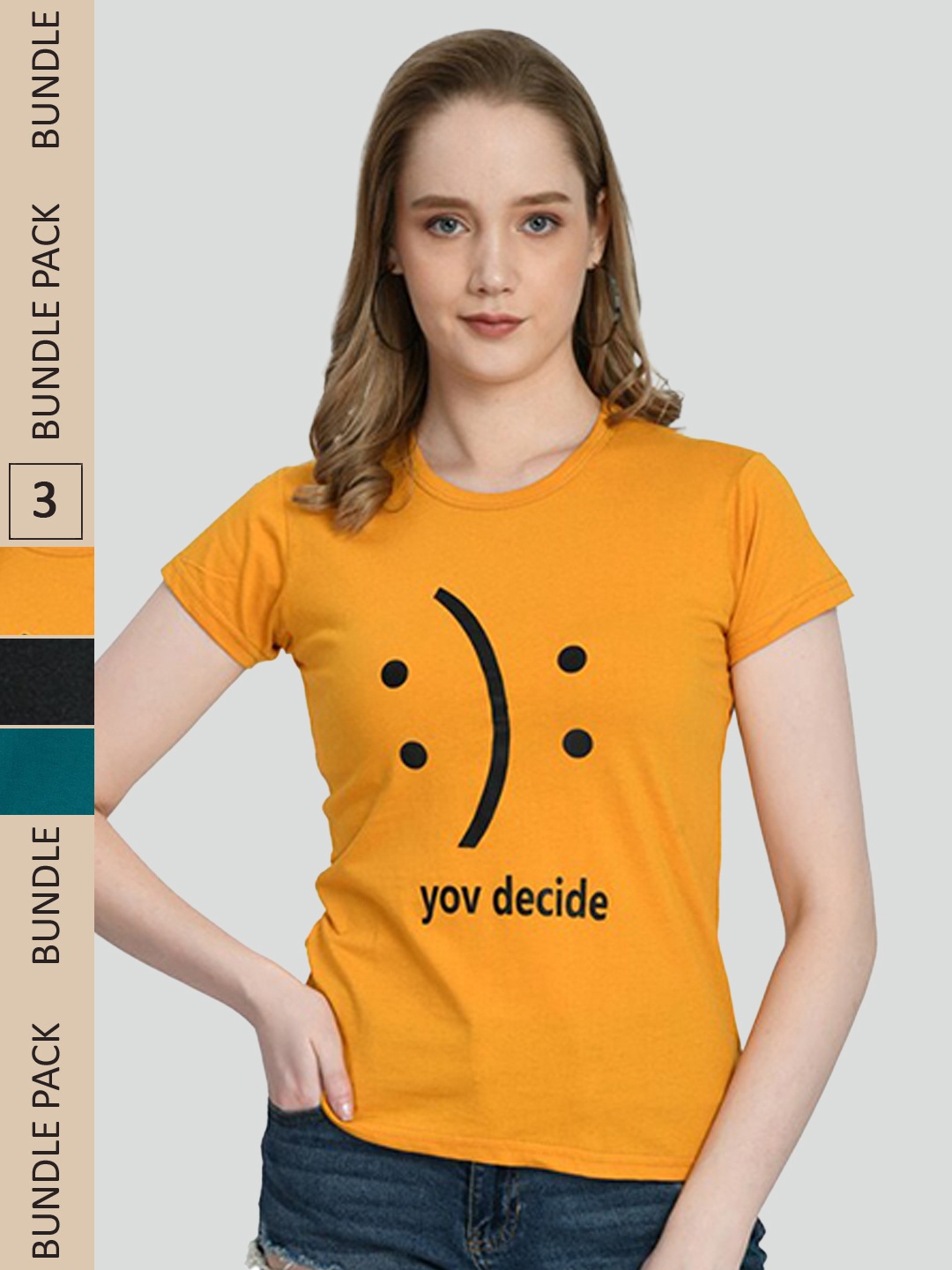 

IndiWeaves Pack Of 3 Typography Printed Pure Cotton T-shirt, Yellow