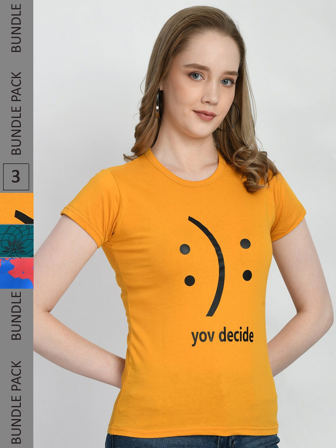 

IndiWeaves Pack Of 3 Graphic Printed Pure Cotton T-shirt, Yellow