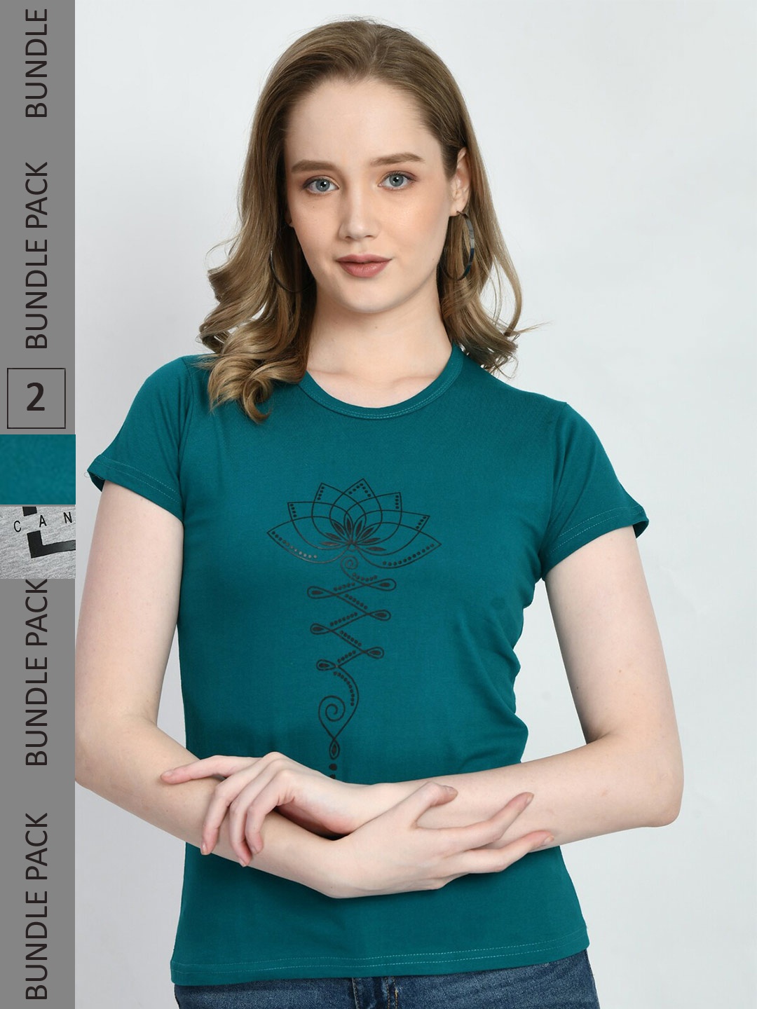 

IndiWeaves Pack Of 2 Printed Pure Cotton T-shirts, Teal