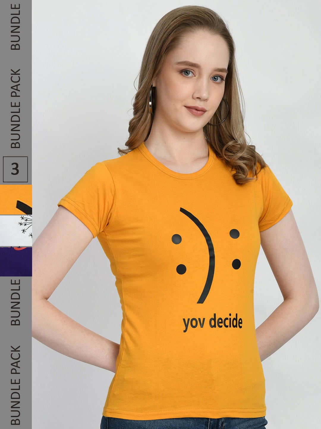 

IndiWeaves Pack Of 3 Graphic Printed Pure Cotton T-shirt, Yellow