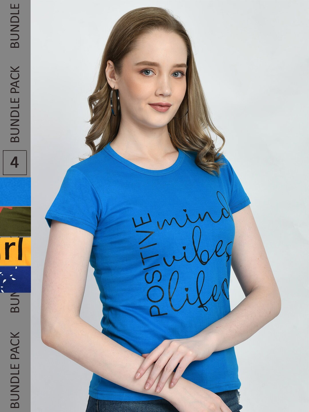 

IndiWeaves Pack Of 4 Printed Pure Cotton T-shirts, Blue