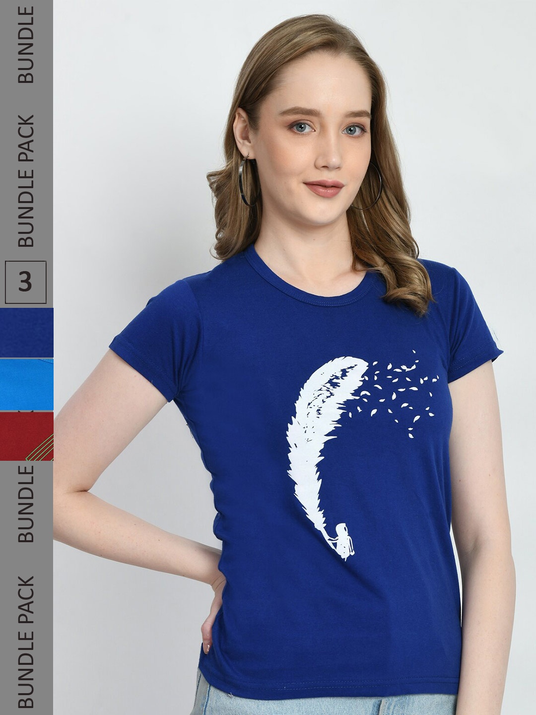 

IndiWeaves Pack Of 3 Graphic Printed Pure Cotton T-Shirt, Navy blue